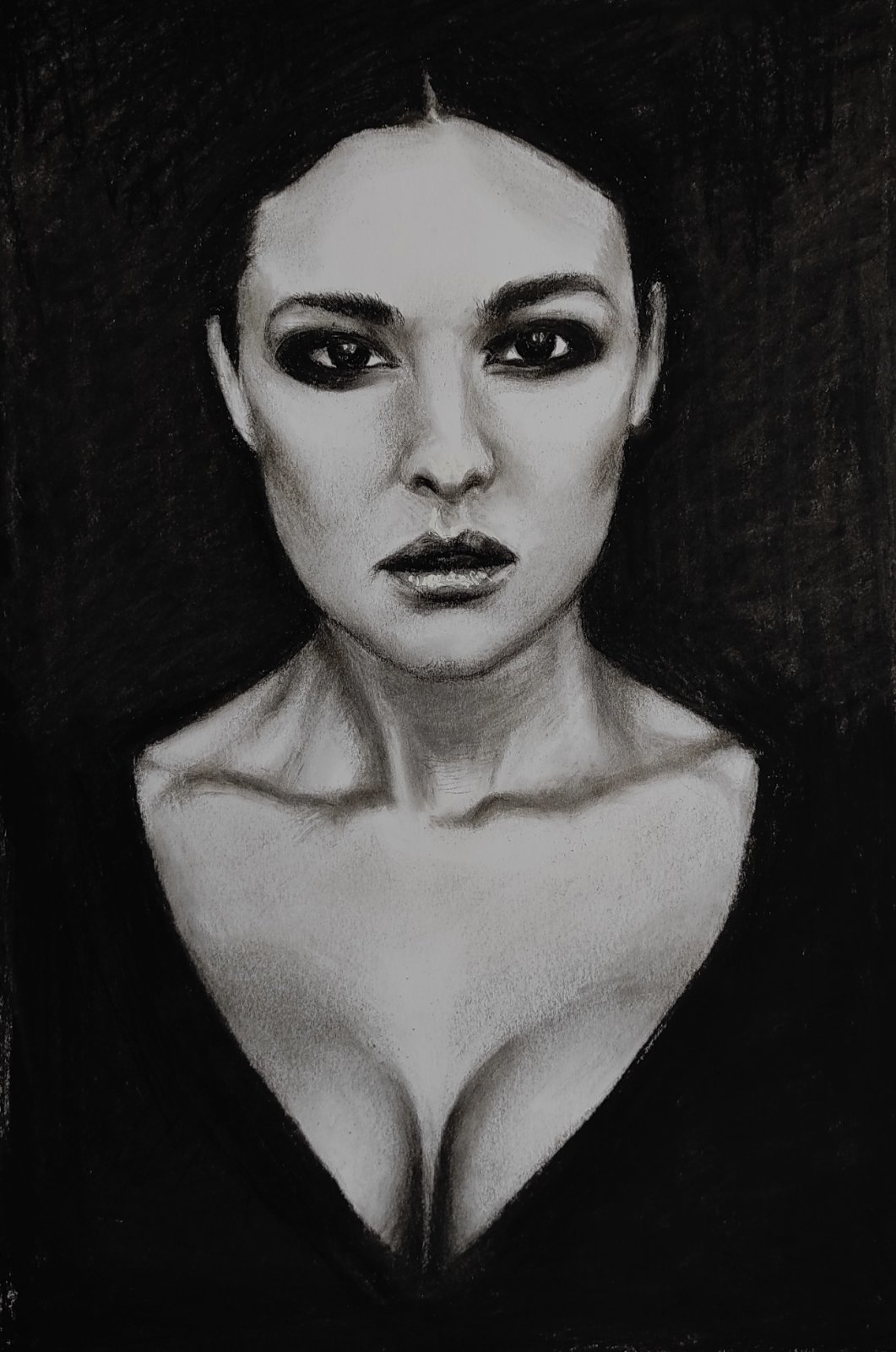 Monica Bellucci - My, Paper, Coal, Monica Bellucci, Celebrities, Graphics, Art, Actors and actresses, Drawing, Portrait, Portrait by photo