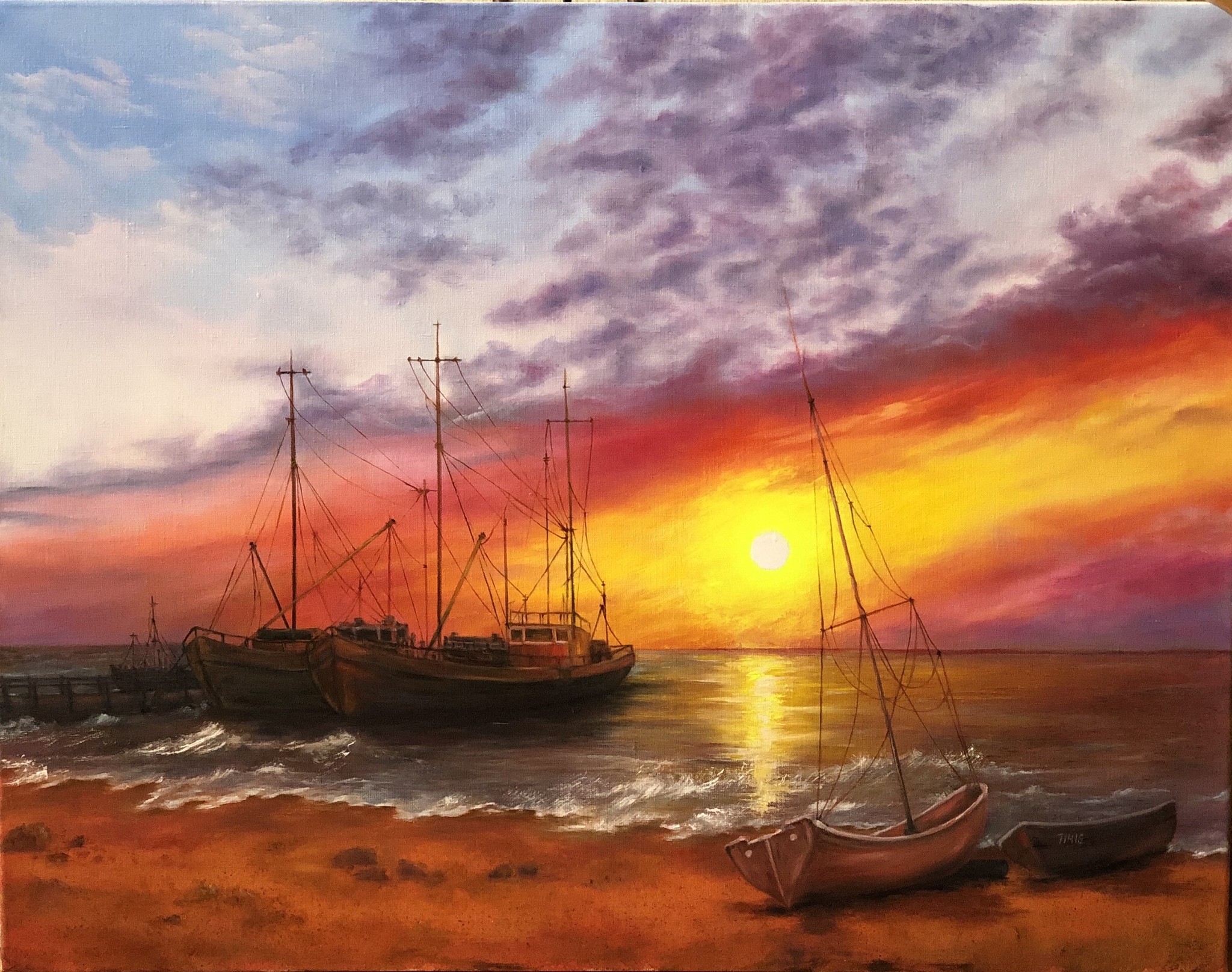 On the Sunset - My, Oil painting, Painting, Sunset, For the soul, Hobby, Painting