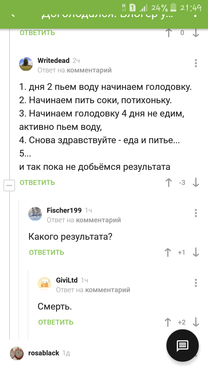 Руководство как не пить и не есть 40 дней - Скриншот, Комментарии, Комментарии на Пикабу, Голодовка