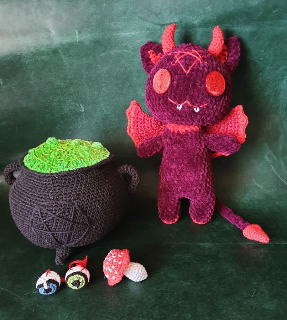 Plush cat-devil - My, Needlework without process, Knitting, Soft toy, cat, Crap, Handmade, Longpost