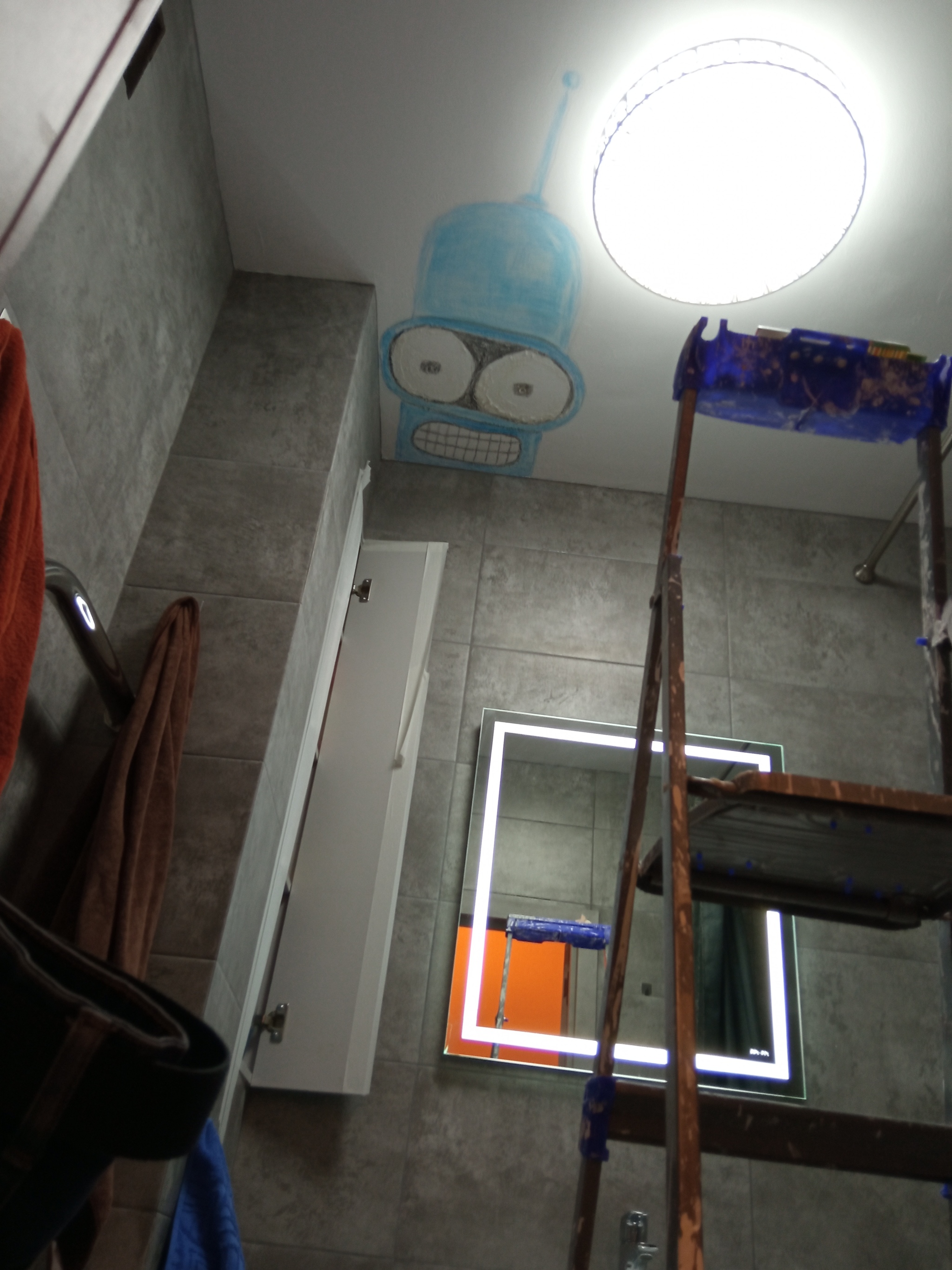 The neighbors heated it. Result - Futurama, Bathroom, Graffiti, Repair, Longpost