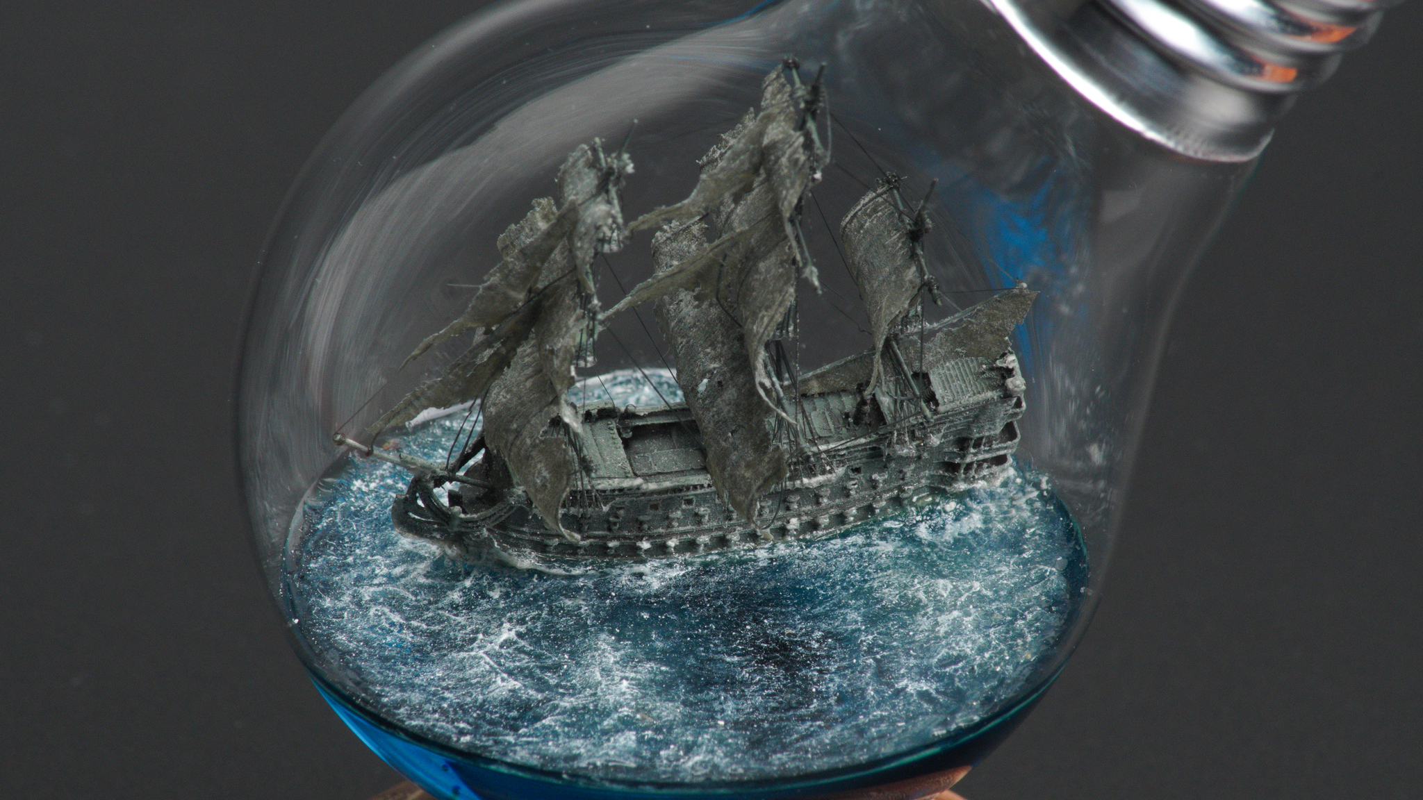 The smallest copy of the Flying Dutchman in a light bulb. Part 2 - My, Diorama, Hobby, Creation, Ship, Pirates of the Caribbean, Modeling, Collection, Flying Dutchman, Video, Longpost