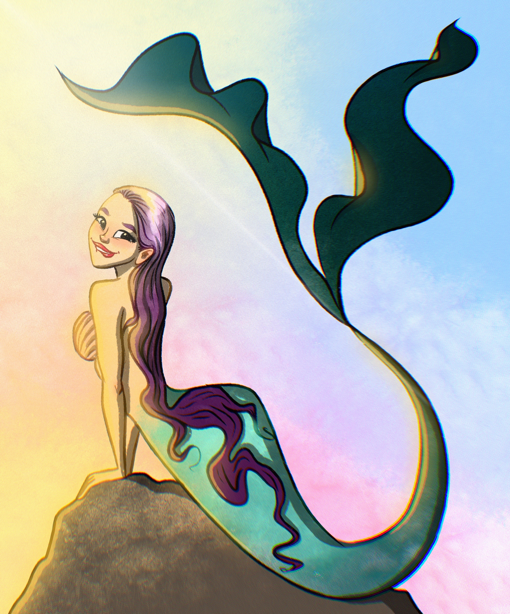 A selection of my illustrations to lift your spirits) - My, Mermay, Rick and Morty, Drawing, Procreate, Portrait, Corgi, Mermaid, Jabba the Hutt, Star Wars, The Dragon, Longpost, Pink hair