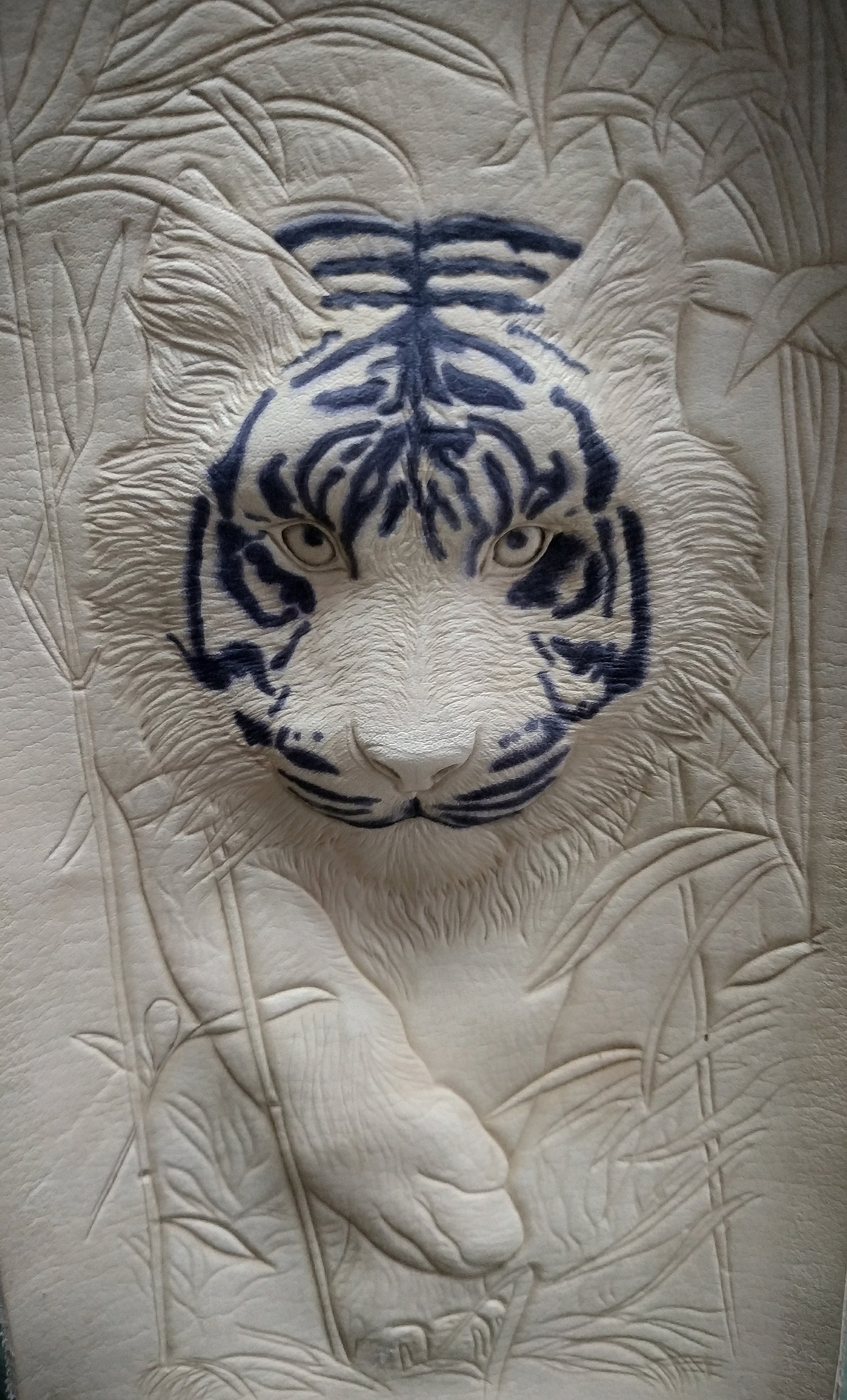 Tiger, leather embossing - My, Leather, Embossing on leather, Tiger, Needlework with process, Longpost