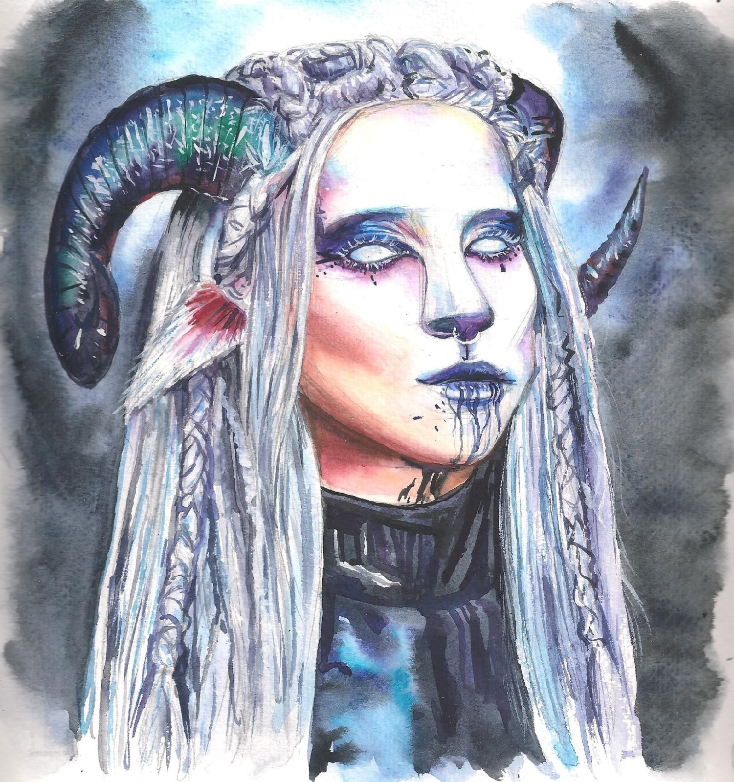 Horns - My, Drawing, Art, Portrait, Watercolor, Artist