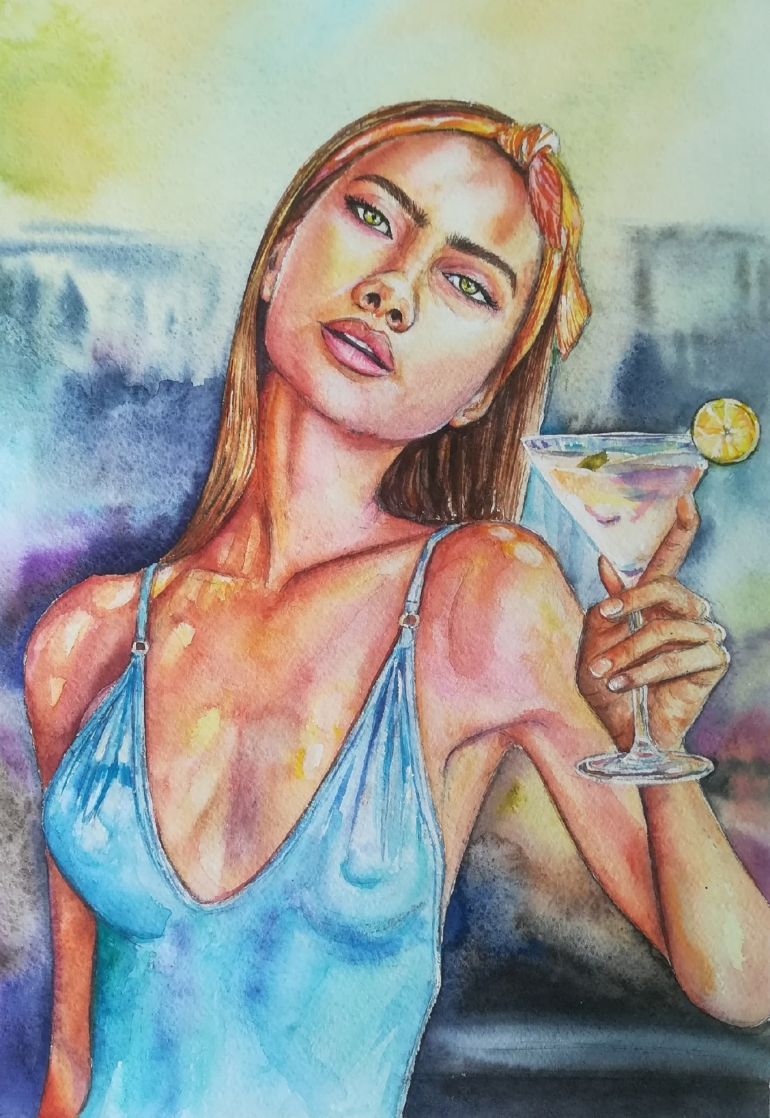 Lemonade - My, Watercolor, Art, Portrait, Portrait by photo, Painting, Artist