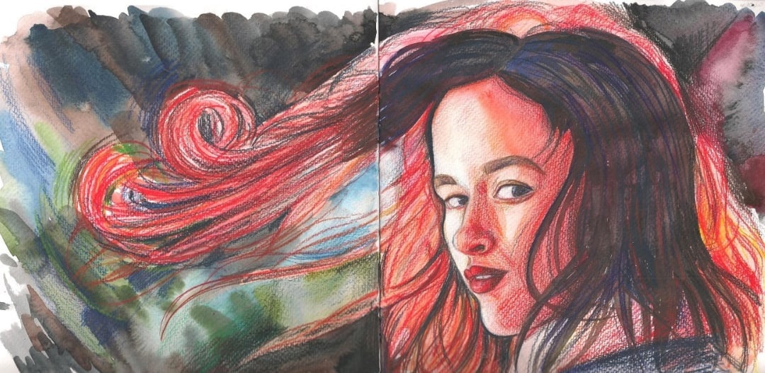 Night Lights - My, Drawing, Painting, Artist, Portrait, Art, Watercolor, Colour pencils