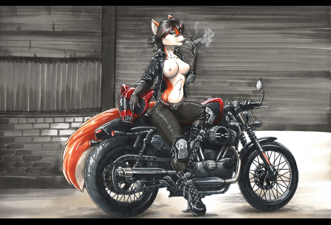 Smoke break - NSFW, Furry, Furry art, Furry canine, Furry fox, Moto, Furotica female, Smoking, Traditional art, Ewgengster