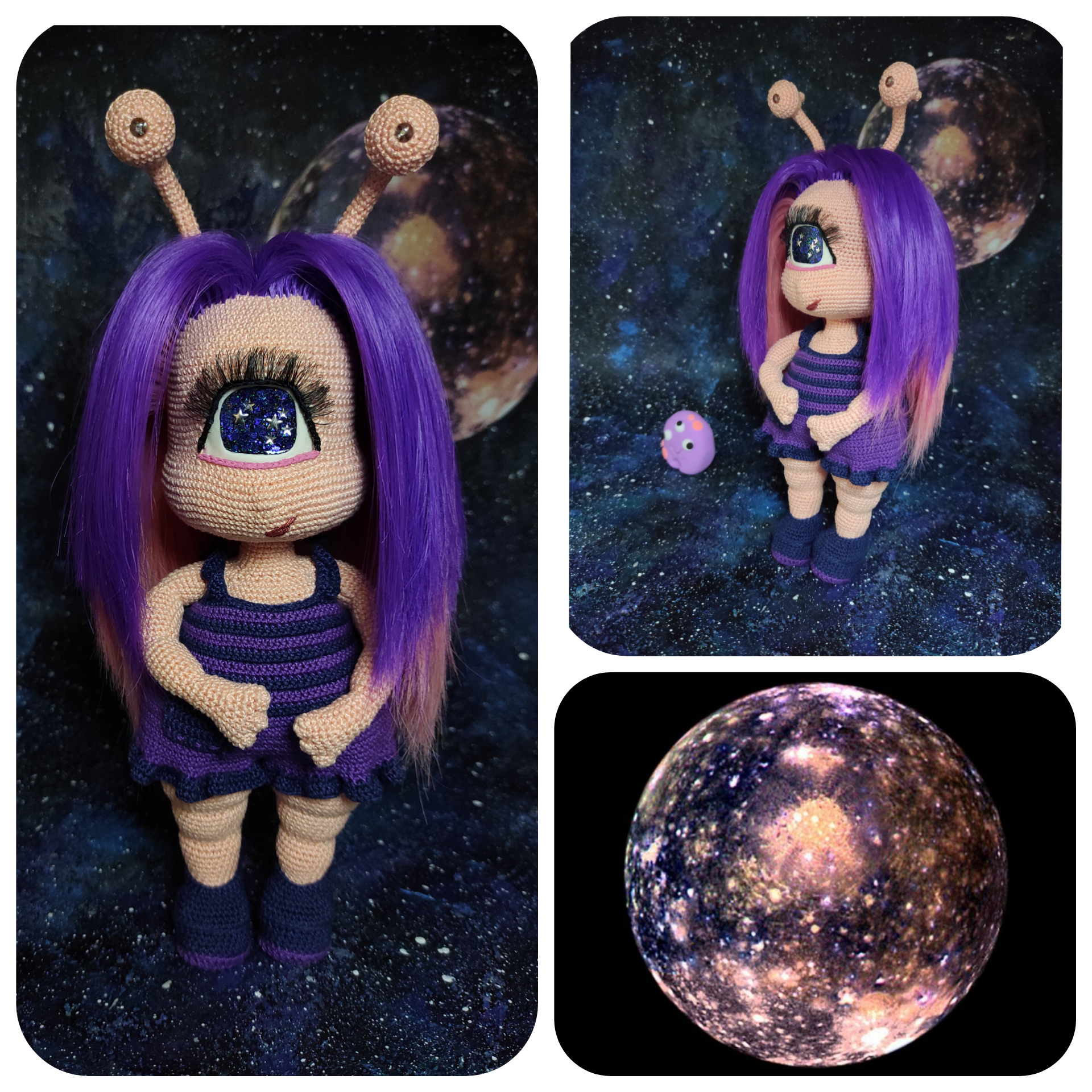 Spacegirl - My, Space, Amigurumi, Knitting, Needlework without process, Toys, Satellite, With your own hands, LEDs, Doll, Video, Longpost