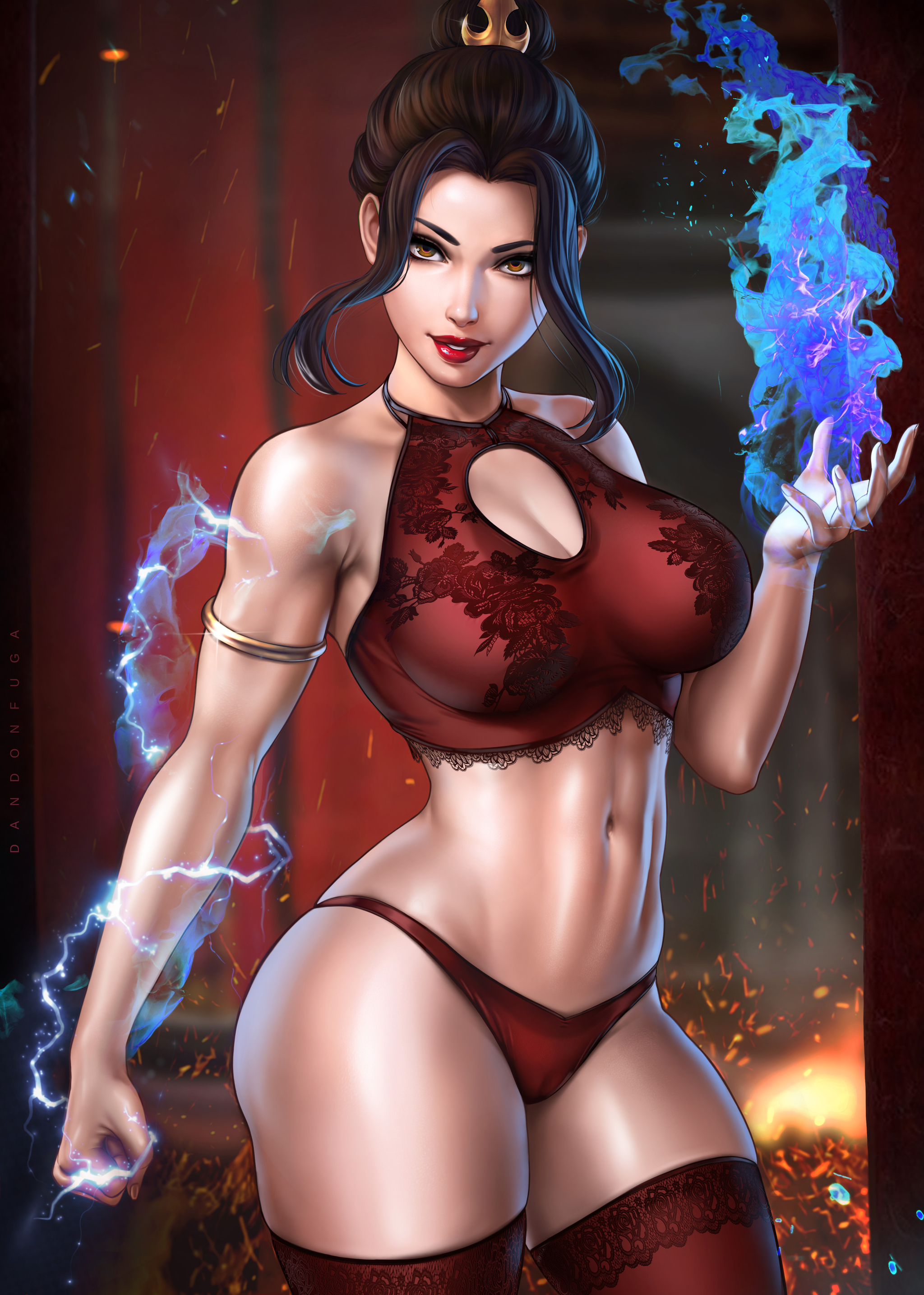 Azula - NSFW, Art, Drawing, Avatar, Avatar: The Legend of Aang, Azula, Girls, Erotic, Hand-drawn erotica, Underwear, Stockings, Boobs, Naked, Pubes, Topless, Dandonfuga, Longpost