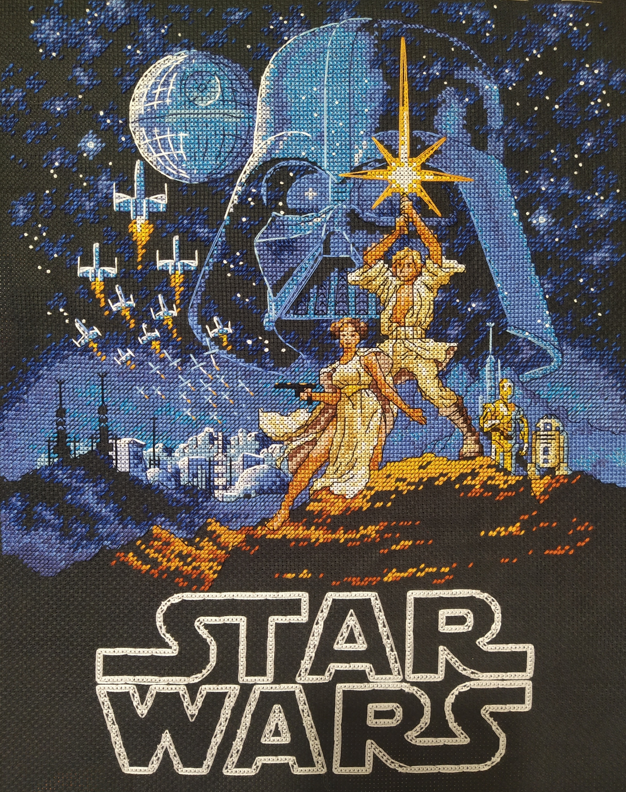 Star Wars - My, Embroidery, Cross-stitch, Needlework without process, Needlework, Star Wars, Luke Skywalker, Princess Leia, Darth vader, Longpost