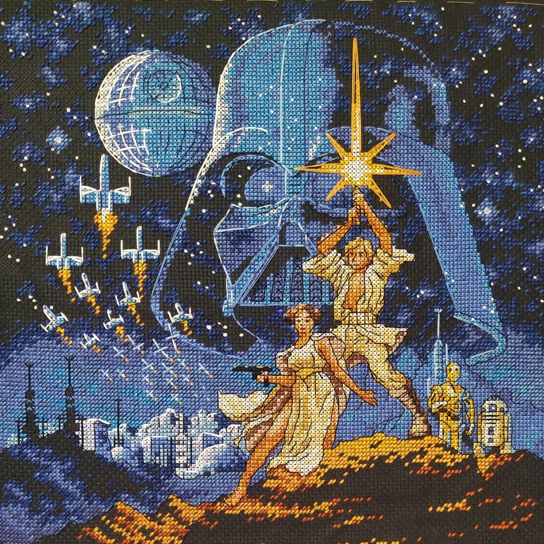 Star Wars - My, Embroidery, Cross-stitch, Needlework without process, Needlework, Star Wars, Luke Skywalker, Princess Leia, Darth vader, Longpost