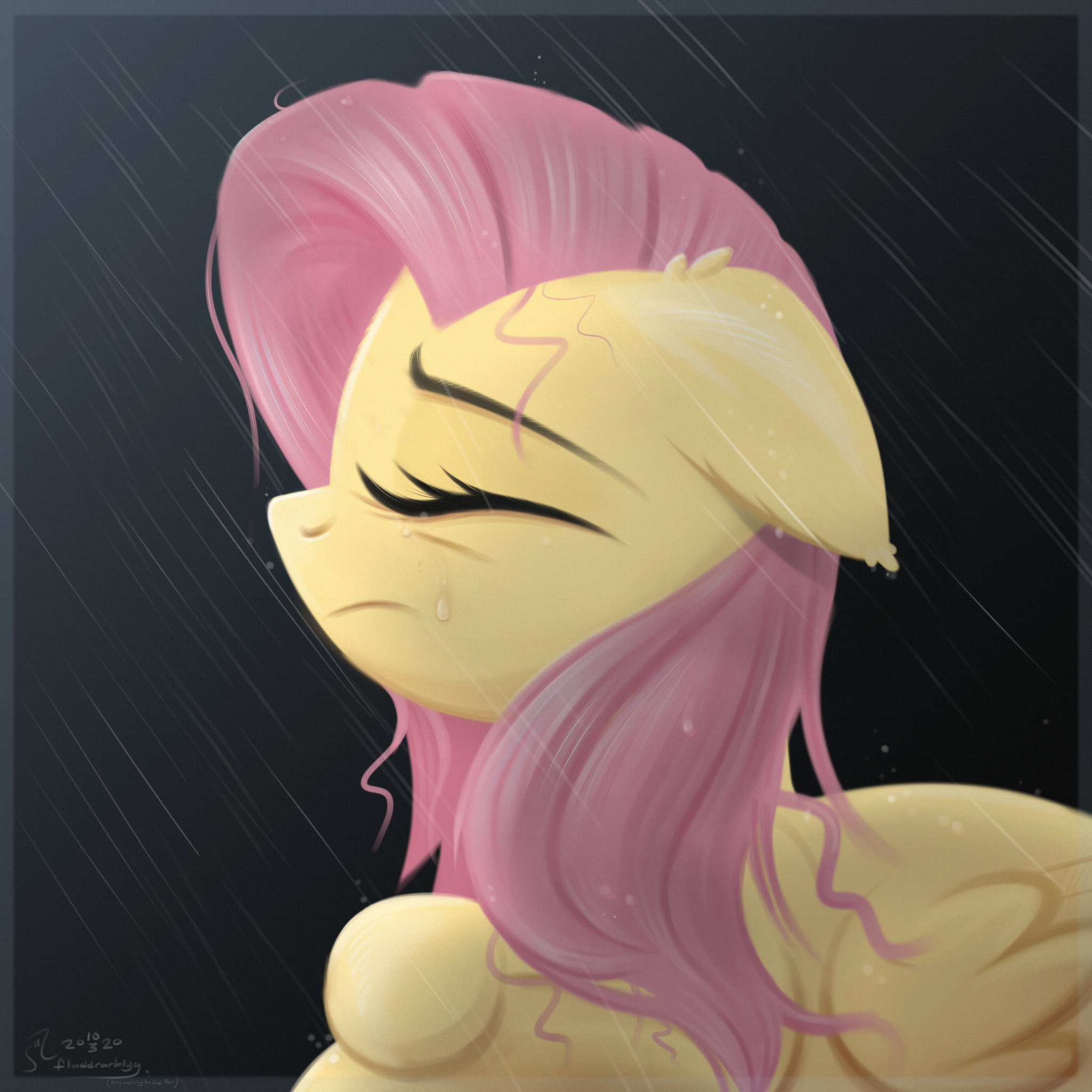 Let the rain wash it all away - My little pony, Fluttershy, Art, Fan art, Semi-Grimdark, PonyArt