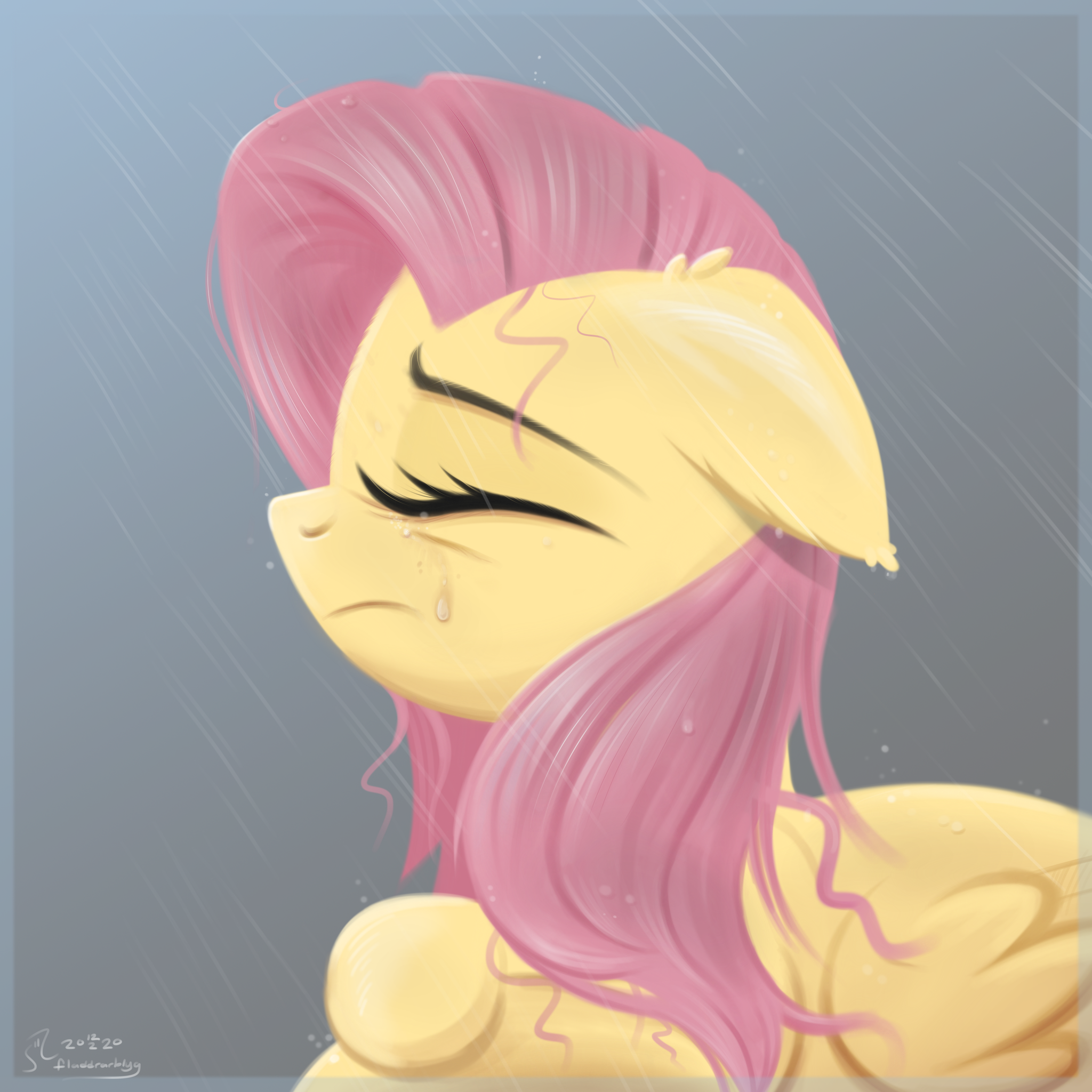 Let the rain wash it all away - My little pony, Fluttershy, Art, Fan art, Semi-Grimdark, PonyArt