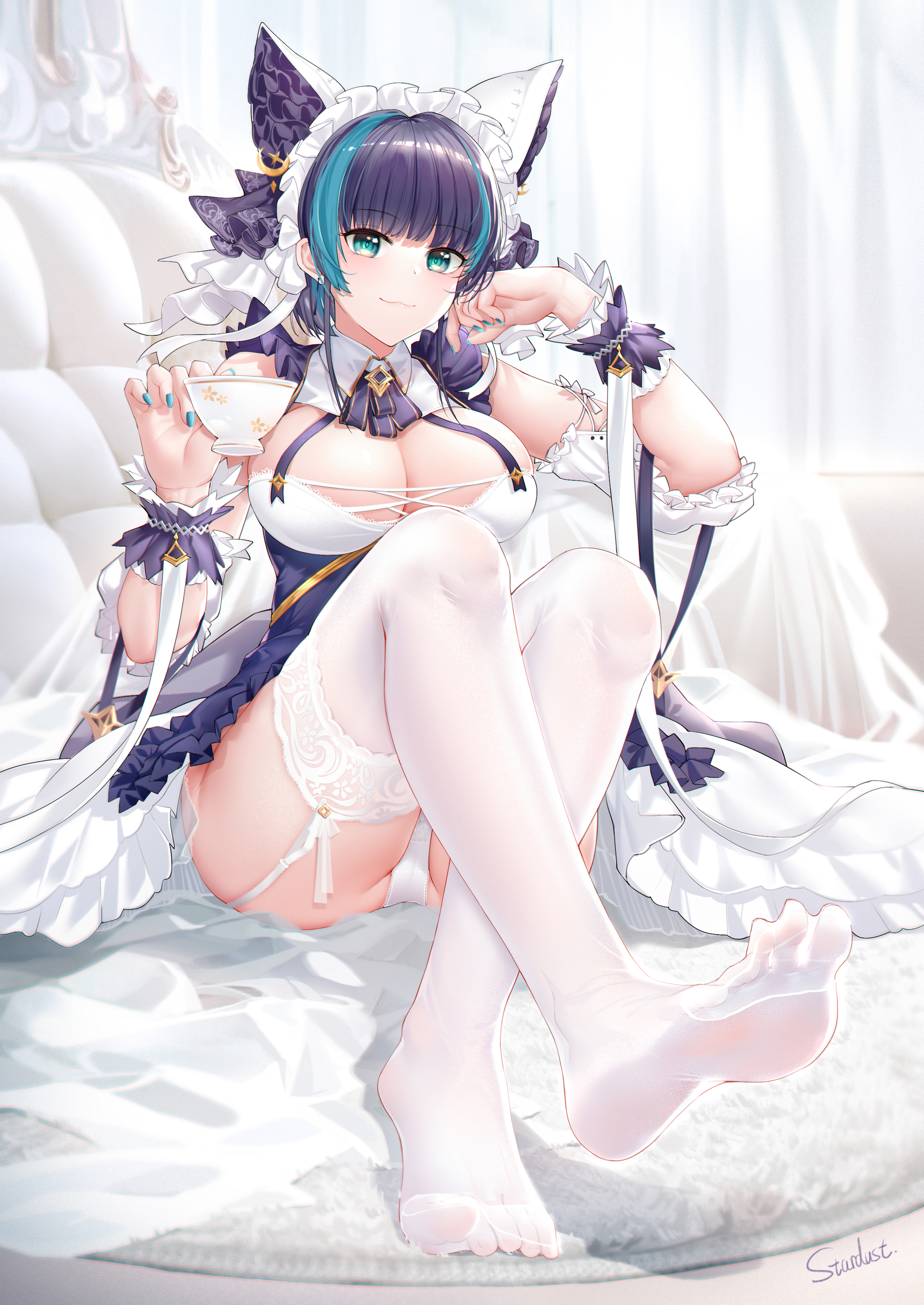 Cheshire - NSFW, Anime, Anime art, Azur lane, Cheshire, Animal ears, Boobs, Pantsu, Stockings, Hand-drawn erotica, Erotic