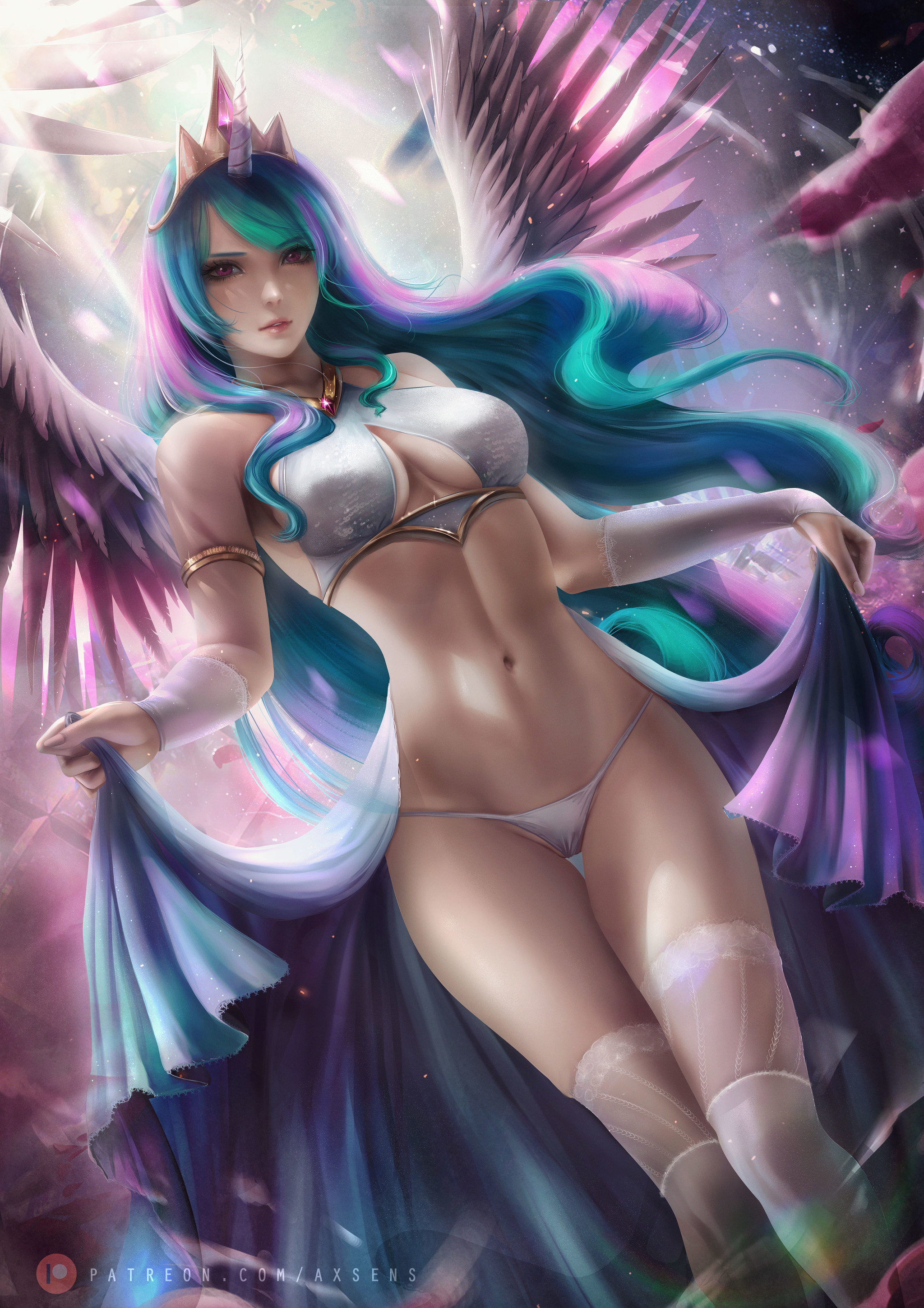 Celestia - NSFW, My little pony, Humanization, Princess celestia, Longpost, Breast, Labia, MLP Explicit, Axsens