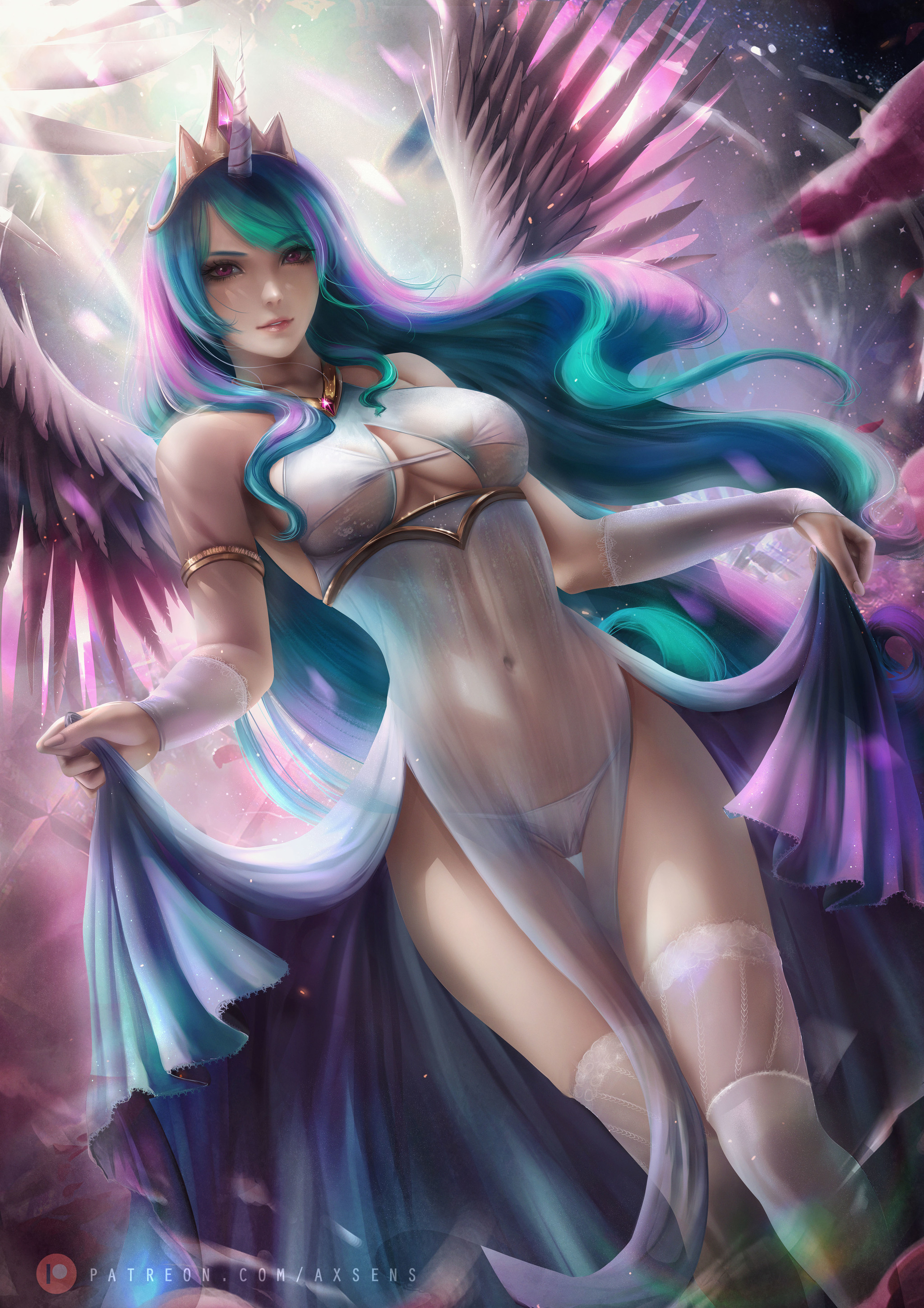 Celestia - NSFW, My little pony, Humanization, Princess celestia, Longpost, Breast, Labia, MLP Explicit, Axsens