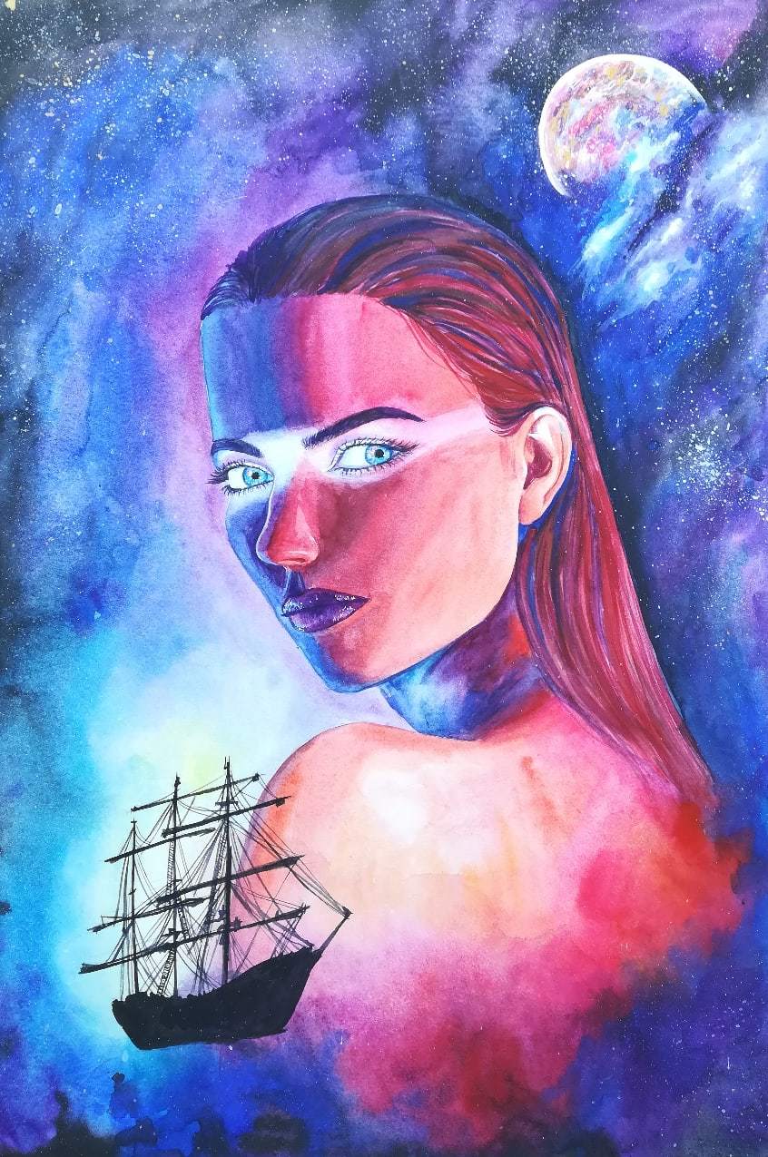 Dreams of Adventure - My, Painting, Watercolor, Portrait, Art, Artist, Painting