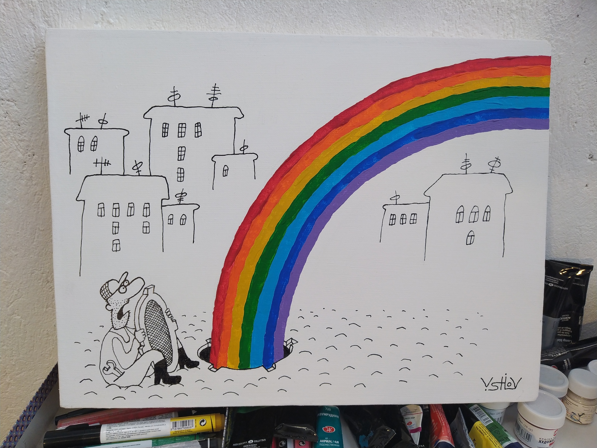 Rainbow - My, Painting, Drawing, Canvas, Humor, Rainbow, Color, Repair, Plumber