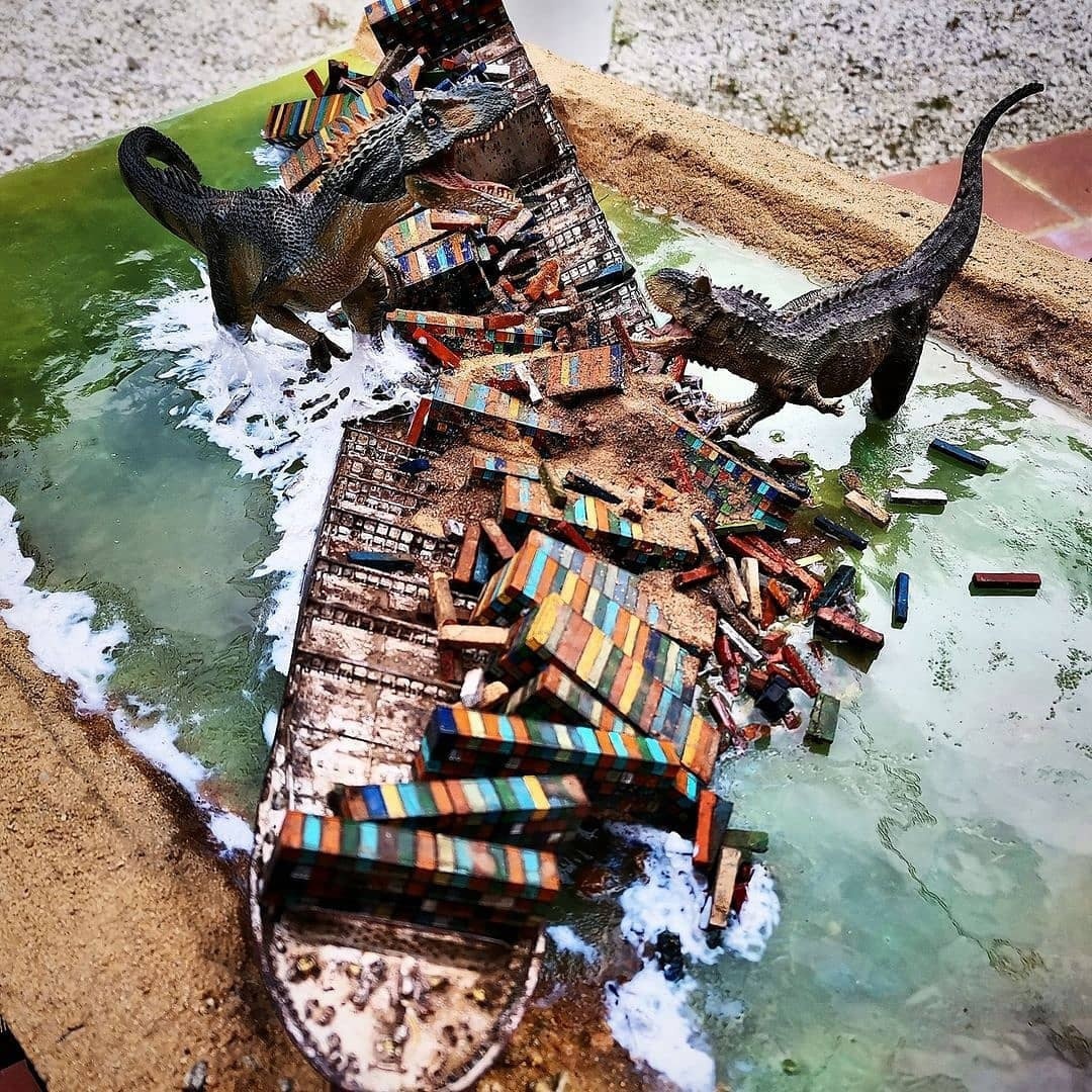 Suez Canal - another version - Diorama, Suez canal, Dinosaurs, Longpost, Ever Given container ship