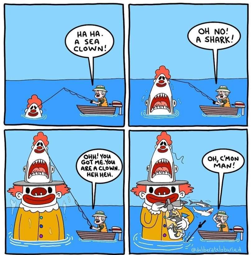 Oh those clowns - Comics, Clown, Shark, Without translation, Deliberatelyburied