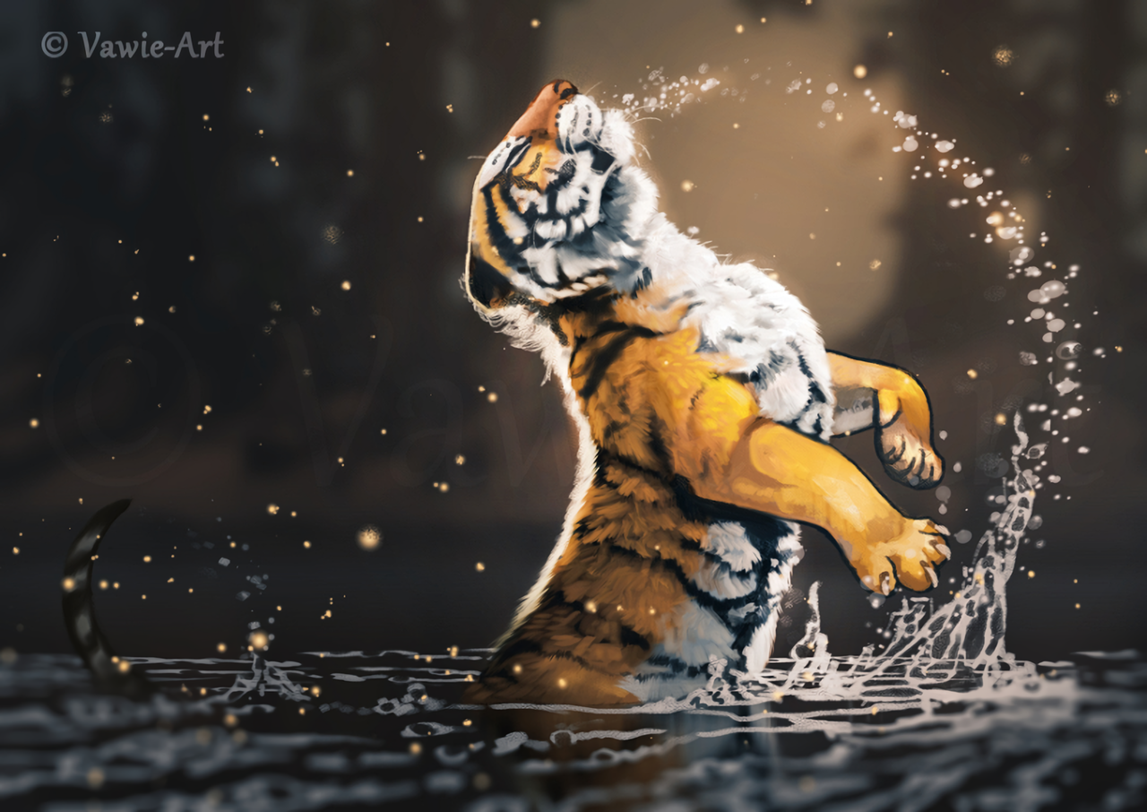 Splash - Art, Drawing, Animals, Big cats, Tiger, Water