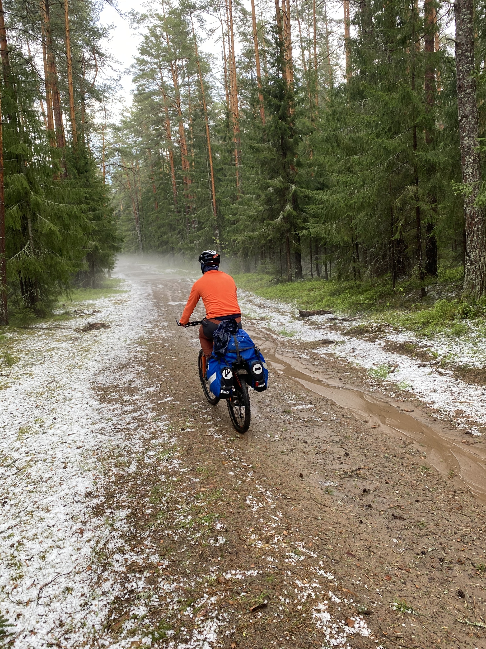 City on the march - My, Bike ride, Hail, Forest, The photo, Fog, Longpost