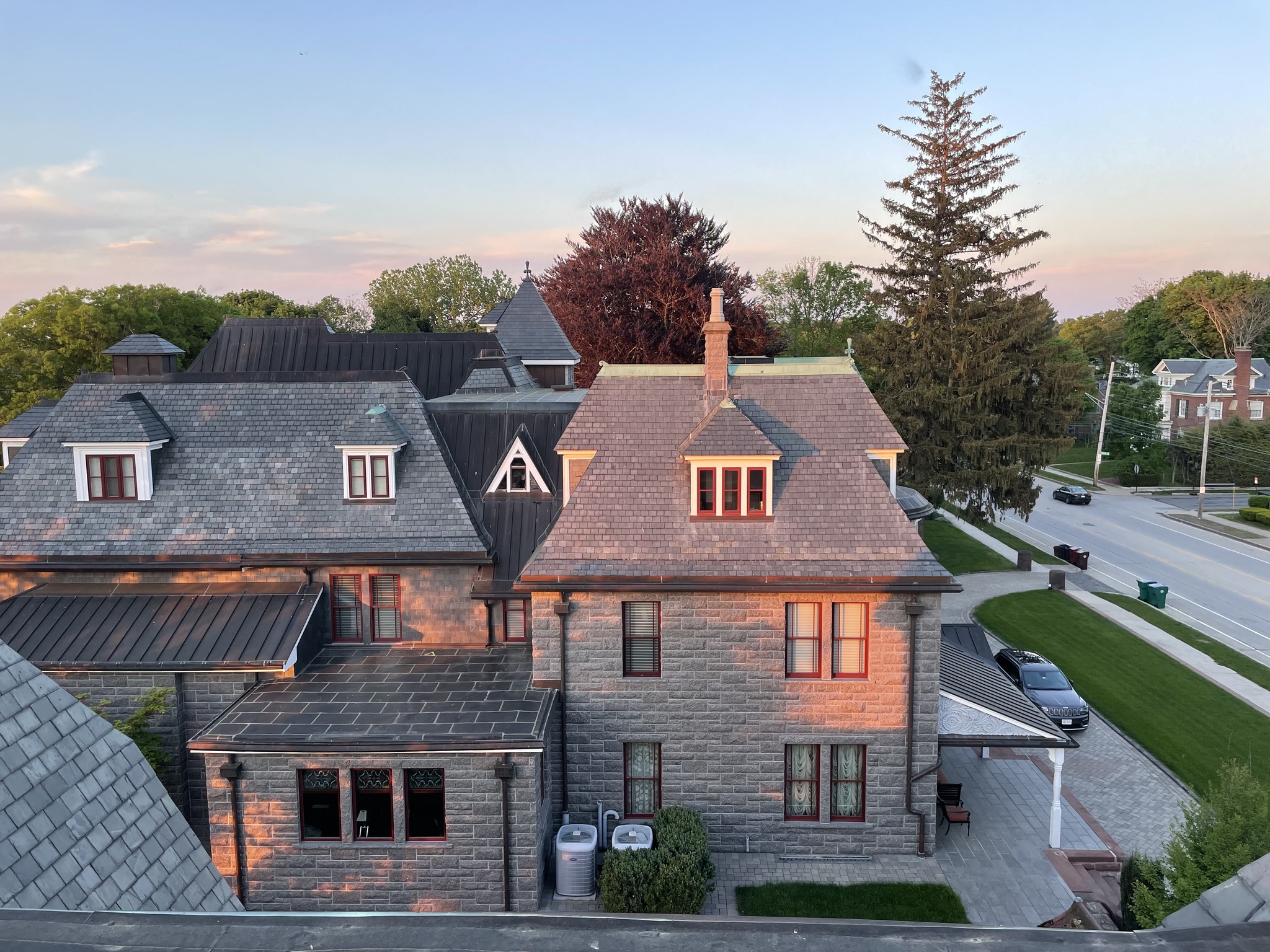 Slate roof and sunset - My, Roof, Victorian era, an old house, Slate, Longpost