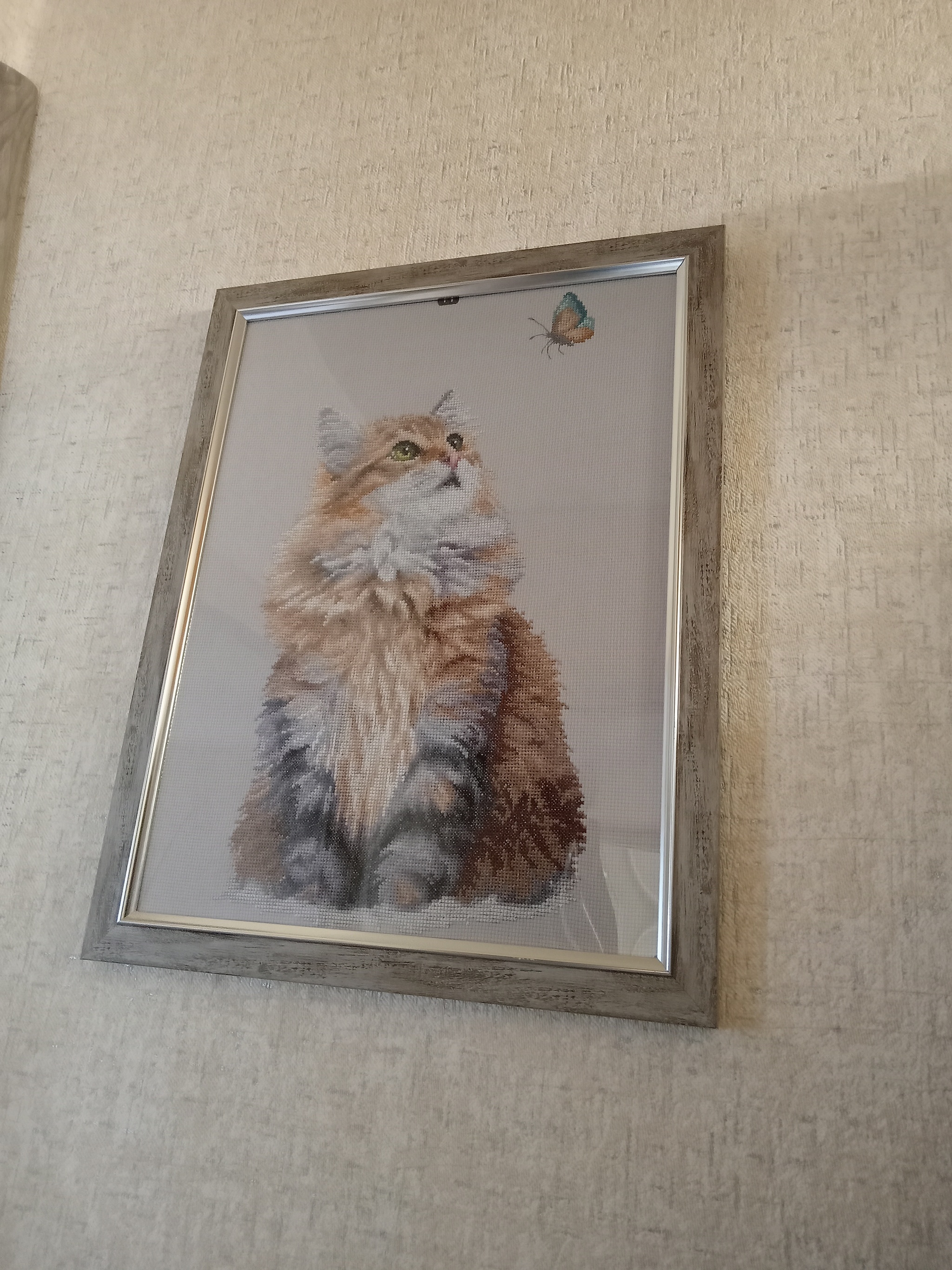 My embroidered cat - My, Cross-stitch, Tricolor cat, cat, Needlework without process