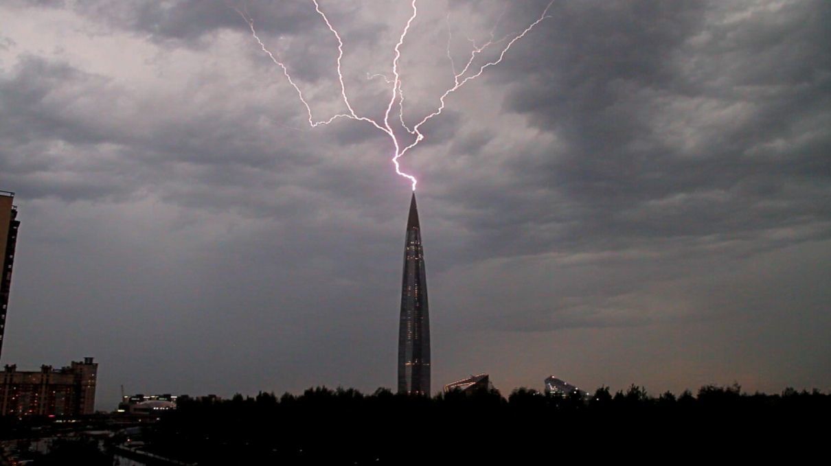 Lightning struck the lightning rod of the Lakhta Center - Saint Petersburg, Thunderstorm, Lightning, Lakhta Center, The photo, Video