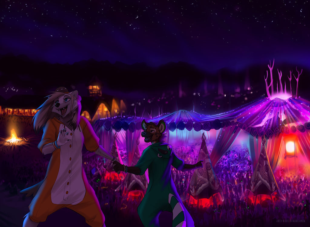 Party - Furry, Art, Furry art, Furry wolf, Furry hyena, The festival, Female, Male, , , Koul fardreamer