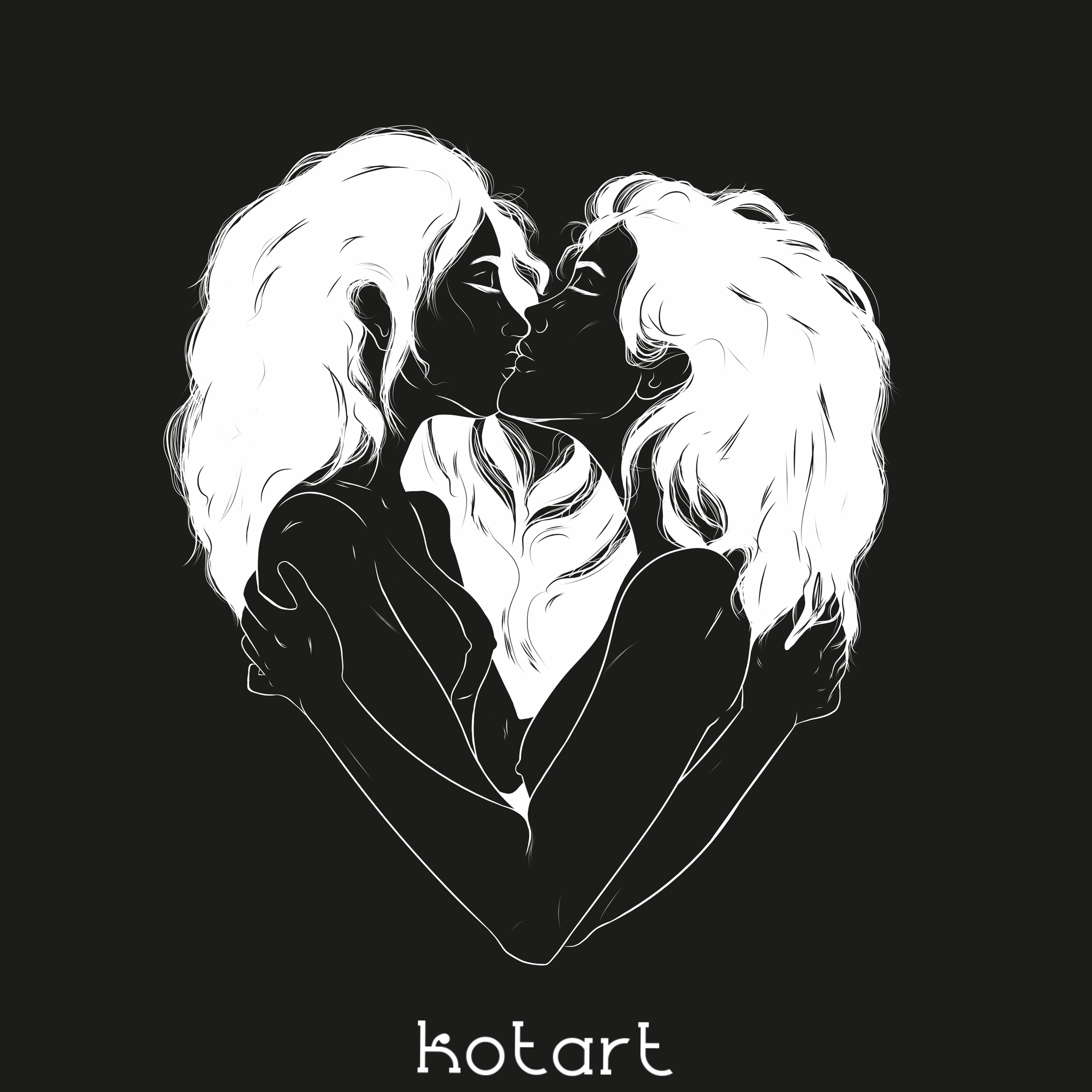 Heart - NSFW, My, Art, Drawing, Girls, Kiss, Erotic, Hand-drawn erotica