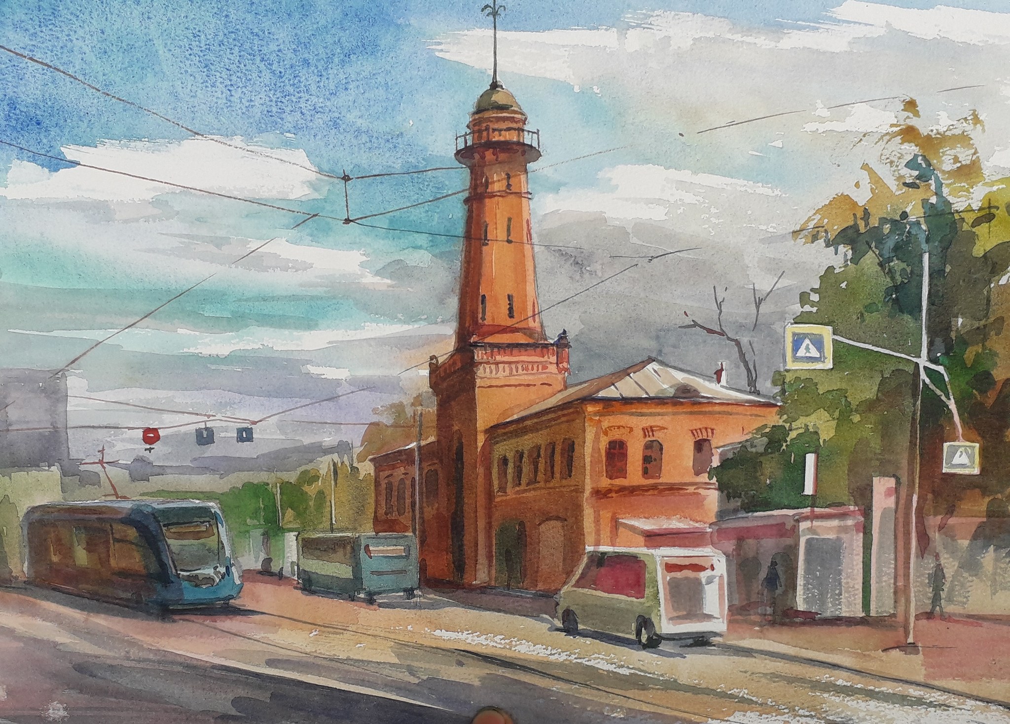 Urban landscapes. - My, Watercolor, Landscape, Longpost, Plein air, Moscow, Town, Drawing