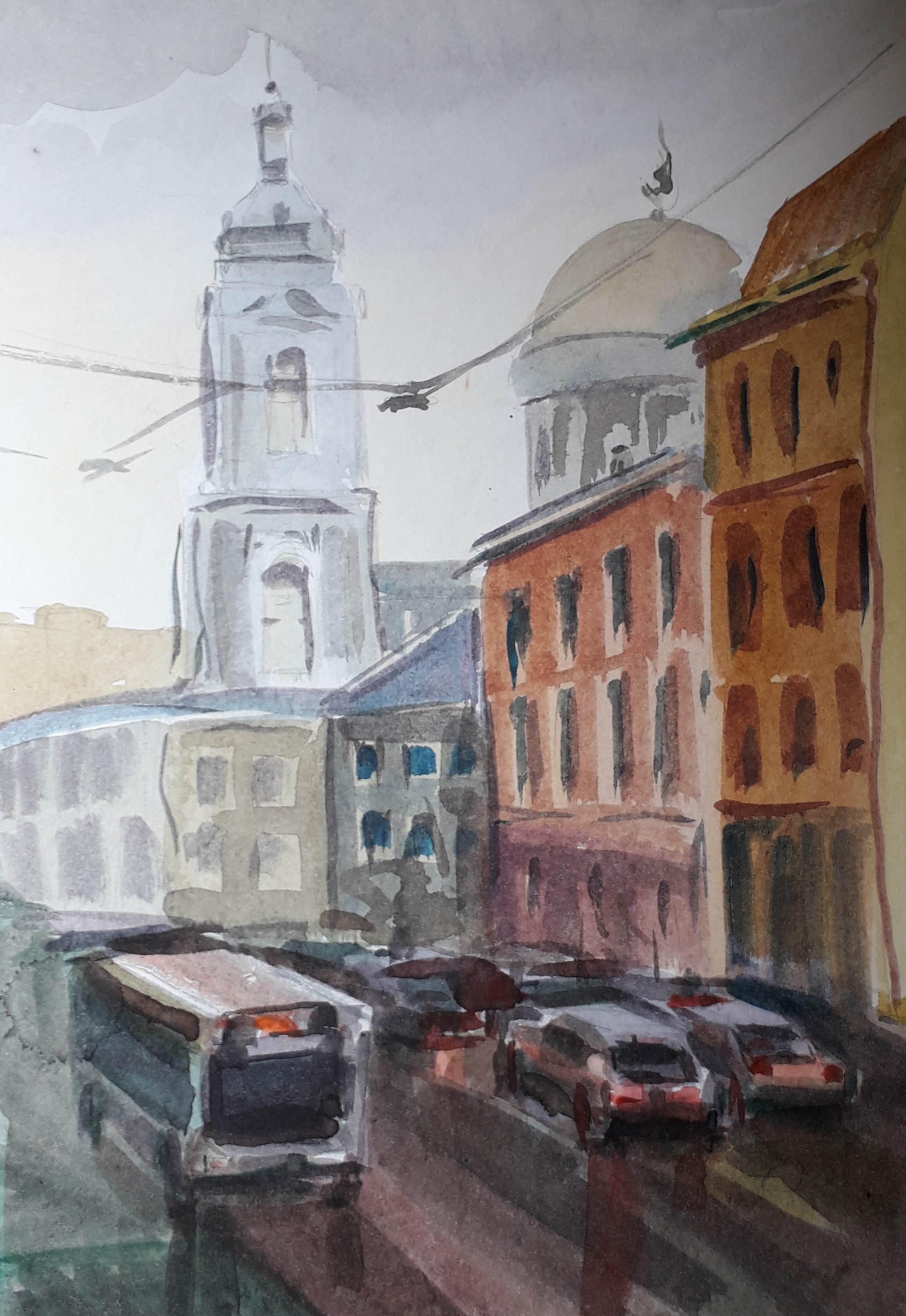 Urban landscapes. - My, Watercolor, Landscape, Longpost, Plein air, Moscow, Town, Drawing