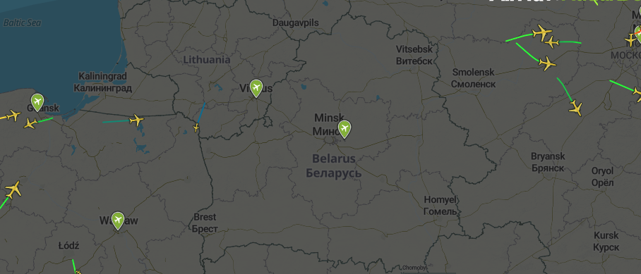 Number of planes over Belarus right now - Republic of Belarus, Politics, Alexander Lukashenko, Roman Protasevich, Ryanair