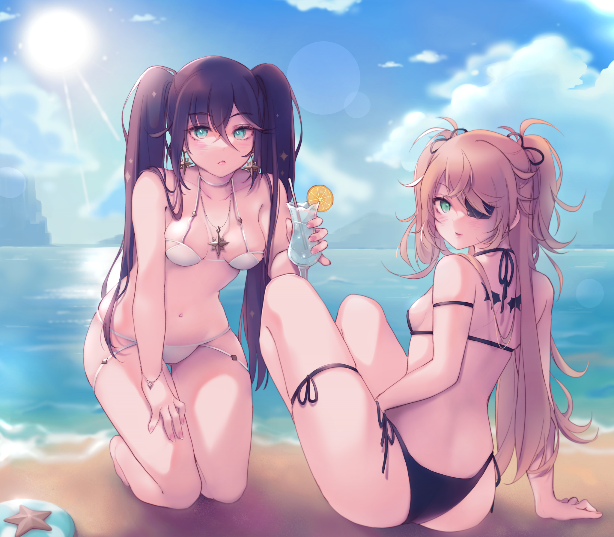 Fischl & Mona - NSFW, Anime, Anime art, Genshin impact, Fischl, Mona, Swimsuit, Breast, Booty