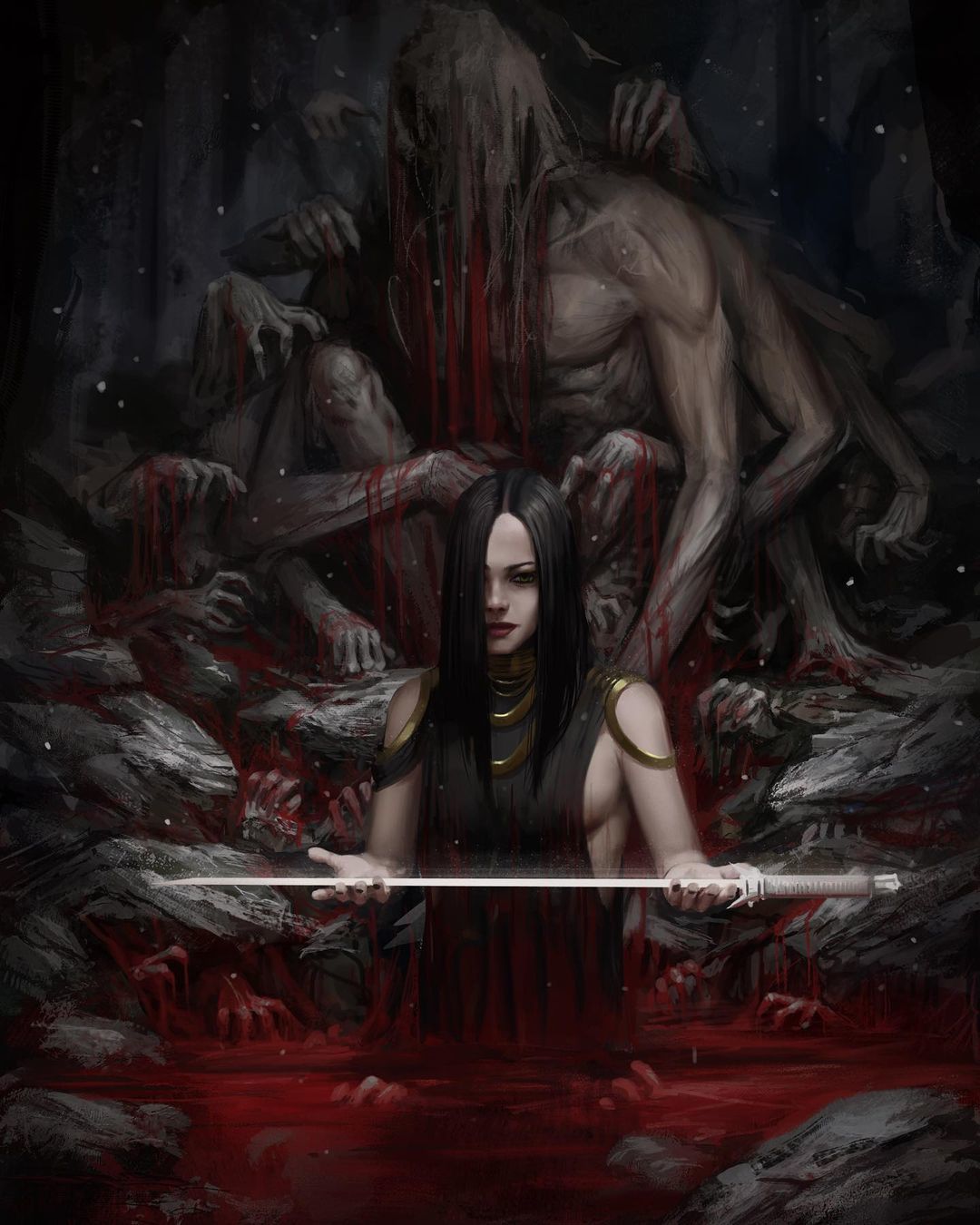 Steel & Blood - Drawing, Girls, Blood, The dead, Sword, Stefan koidl, Art