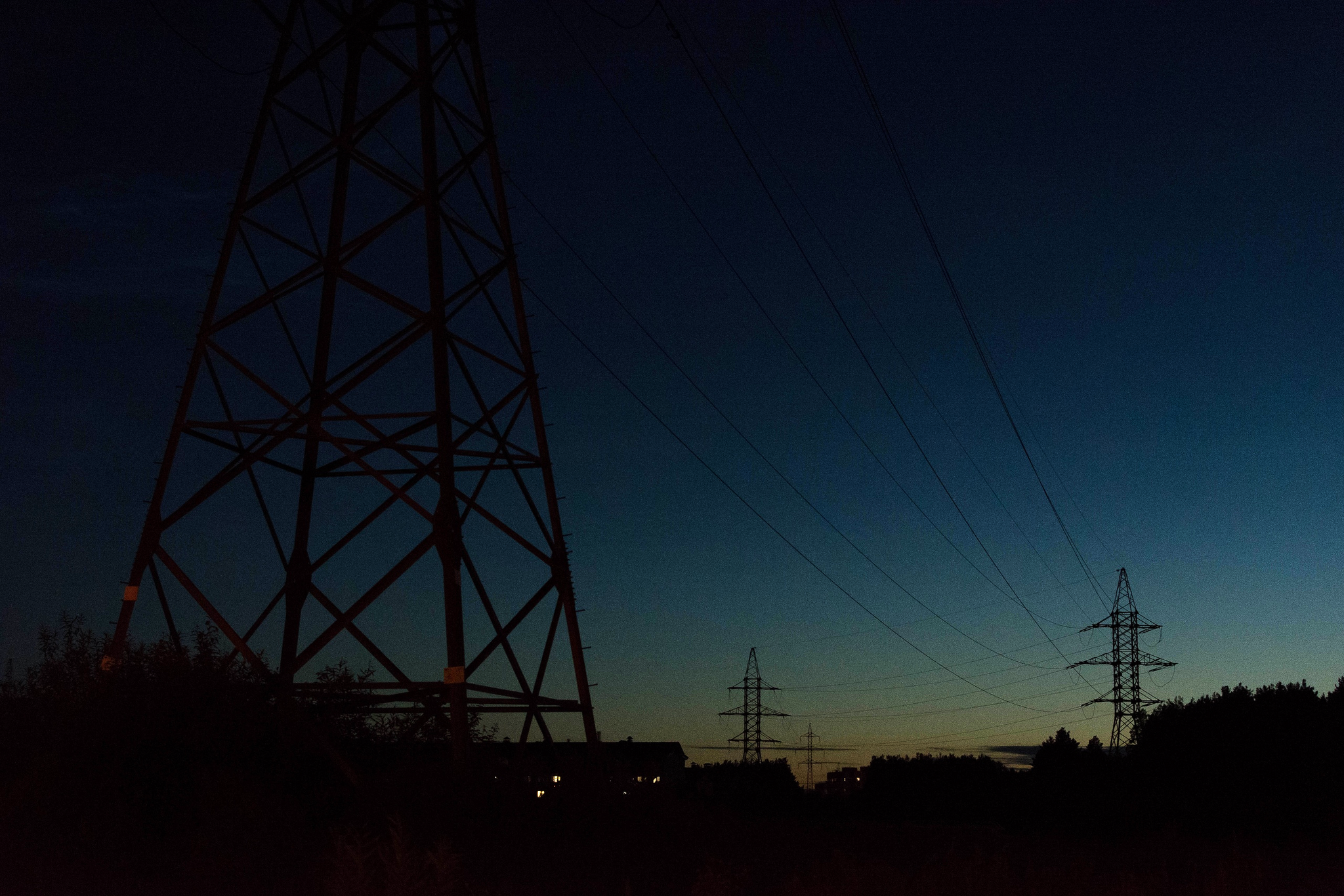 Dusk - My, The photo, Dusk, Power lines, Sky