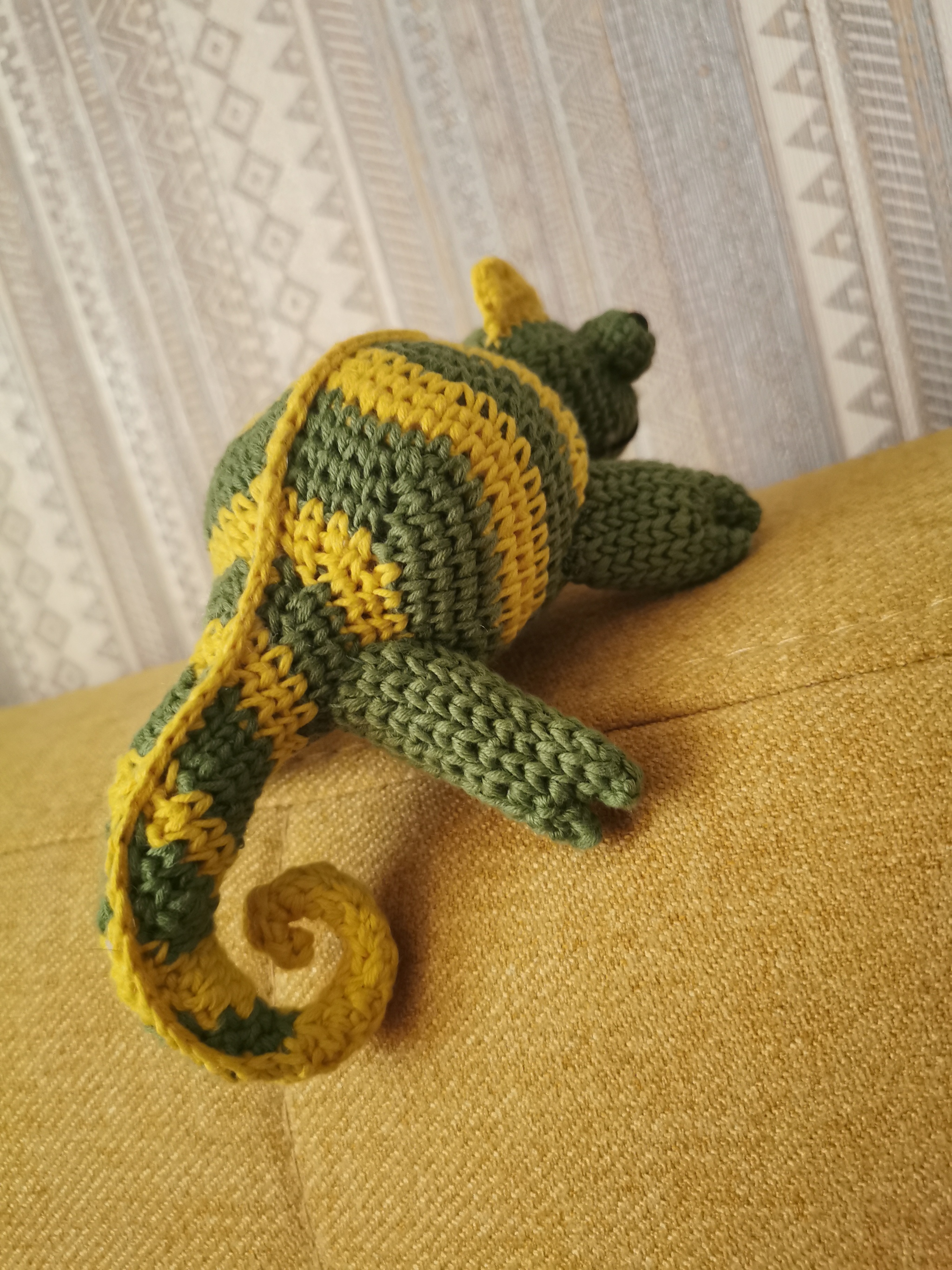 Hame-hame-hame-hame-hameeeeeleooon) - My, Amigurumi, Crochet, Knitted toys, Chameleon, Longpost, Needlework without process