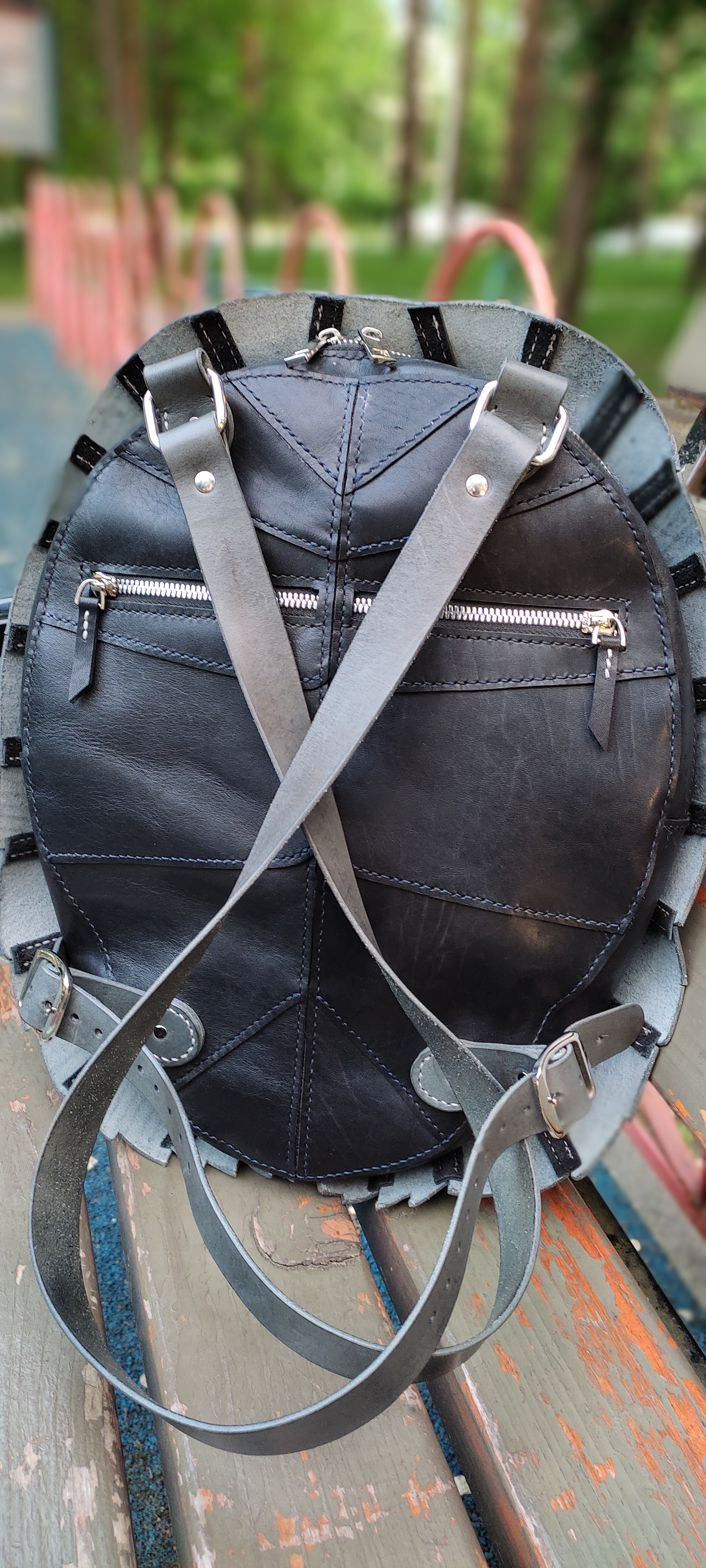 Turtle backpack - My, Natural leather, Leather craft, Handmade, Backpack, Longpost, Needlework without process