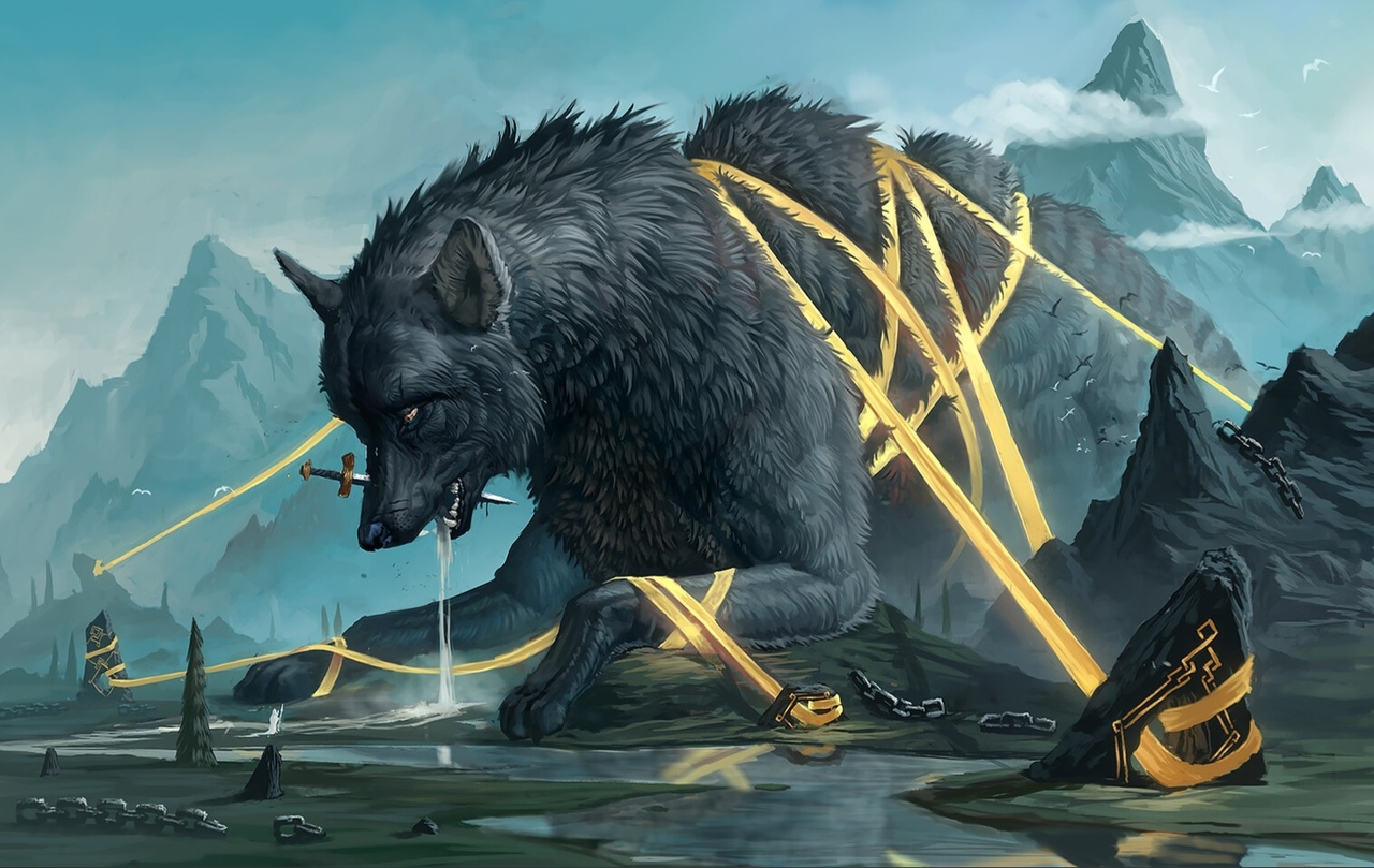 Fenrir bound by the magic chain Gleipnir - Scandinavian mythology, Fenrir, Wolf, Art