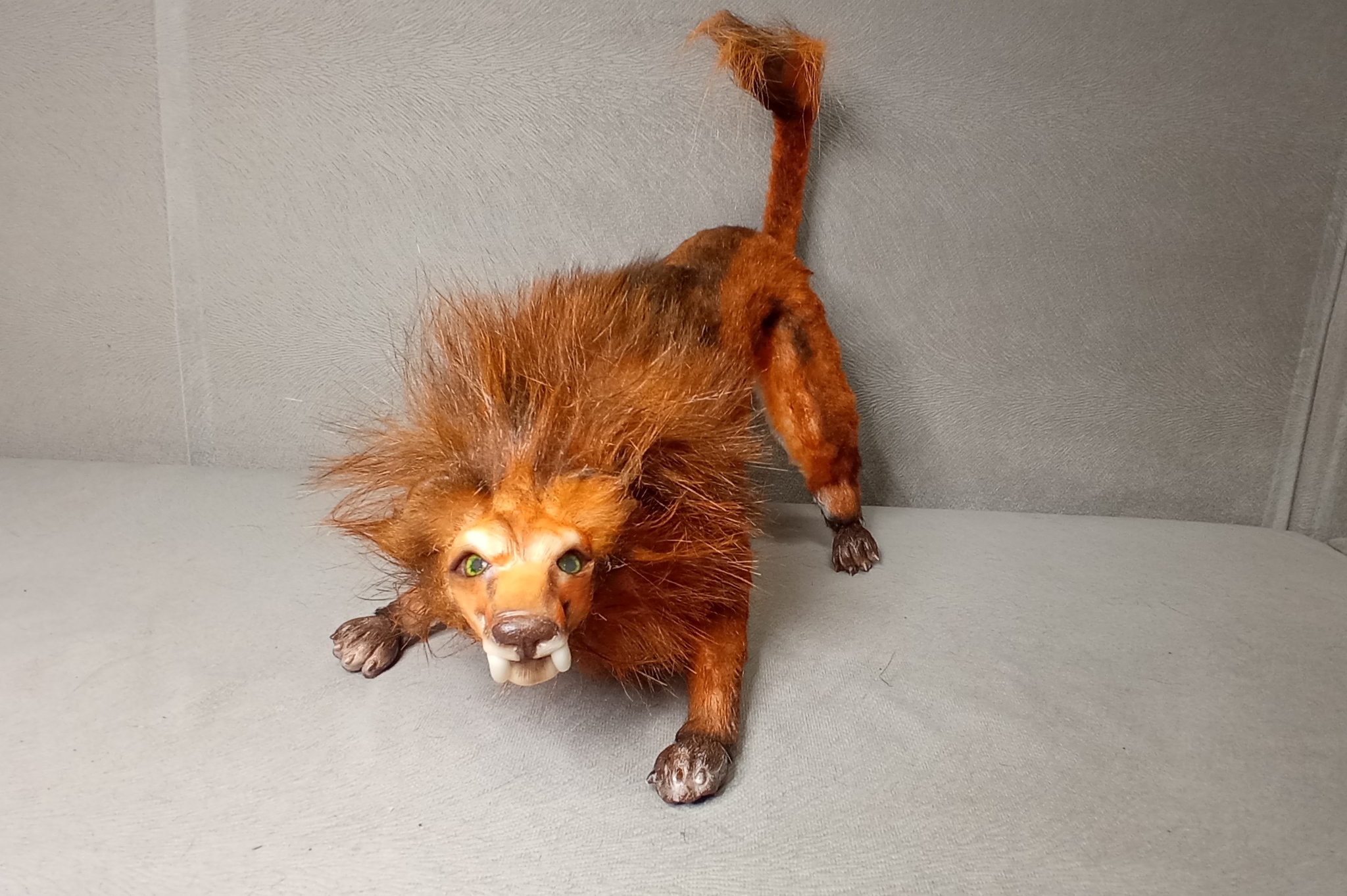 Saber-toothed lion - My, Toys, Handmade, Author's toy, Frame toy, Polymer clay, Needlework without process, Fantasy, Needlework, Longpost