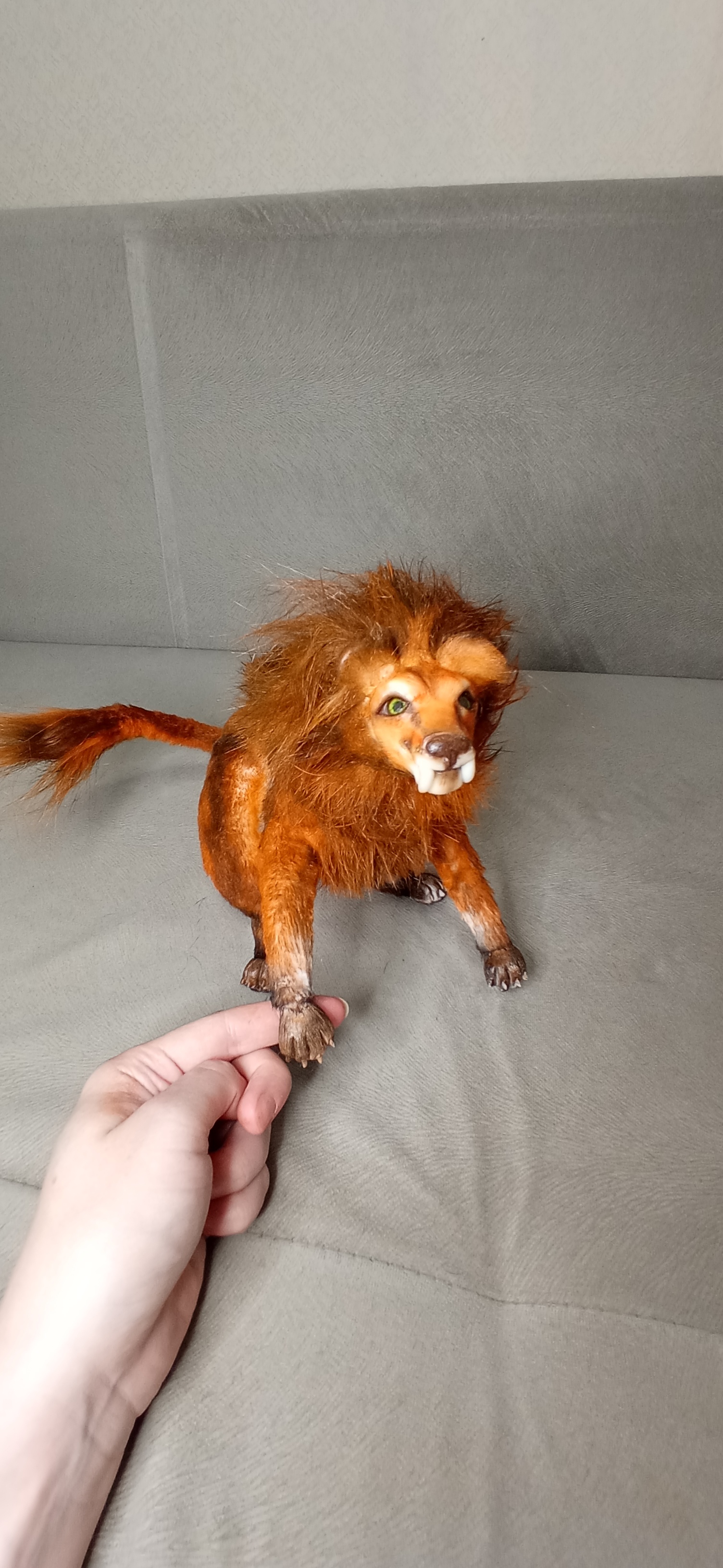 Saber-toothed lion - My, Toys, Handmade, Author's toy, Frame toy, Polymer clay, Needlework without process, Fantasy, Needlework, Longpost