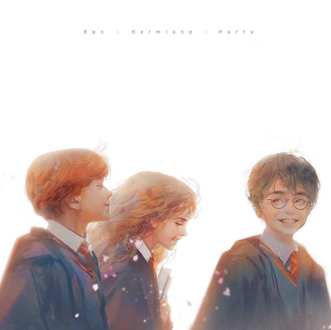 Golden Trio - Drawing, Harry Potter, Ron Weasley, Hermione, Art