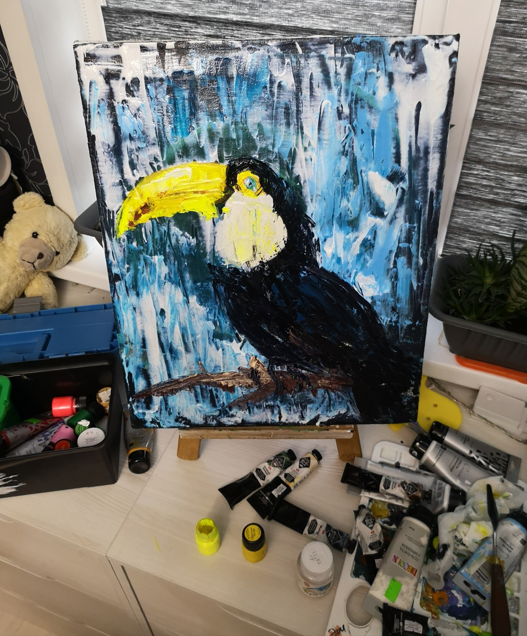 Guys, I need constructive criticism. - My, Acrylic, Toucan, Beginner artist, League of Artists, Painting, Birds