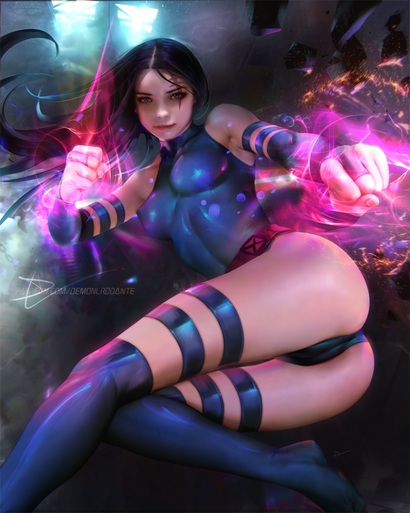 Psylocke - NSFW, Арт, Рисунок, Marvel, Люди Икс, Псайлок, Девушки, Эротика, Рисованная эротика, , Сиськи, Попа, Купальник, Вид сзади, Demonlorddante