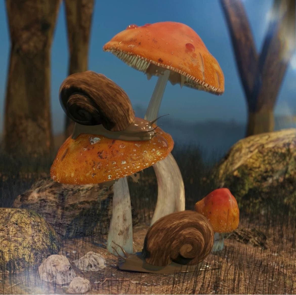 Snails in Blender 3D - My, Blender, 3D, 3D modeling, 3D animation, Animation, Video, Longpost