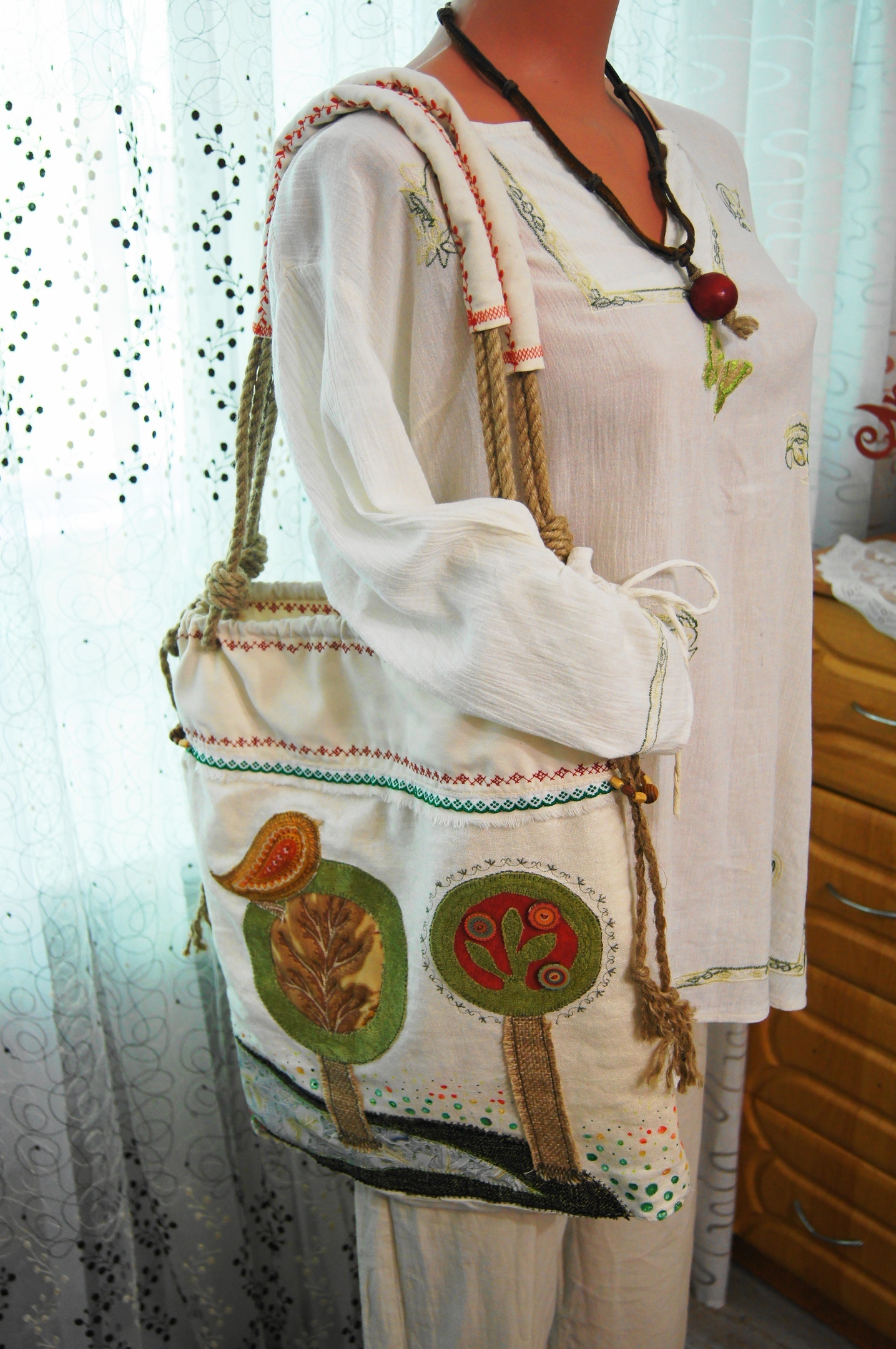 Designer bag ''Red Maiden'' - My, Machine embroidery, Cross-stitch, Application, With your own hands, Needlework without process, Needlework, Сумка, Longpost