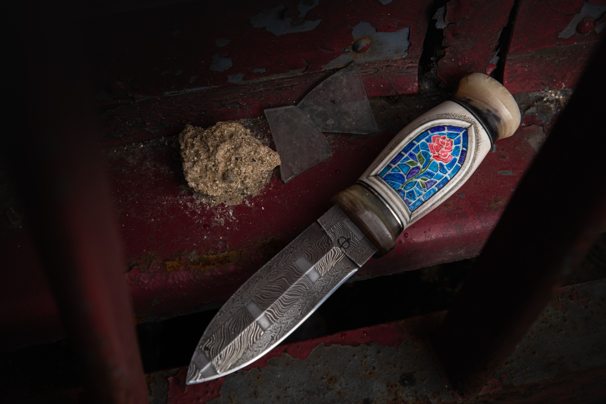 Friday mine - My, Knife, Stained glass, Bone carving, the Rose, Damascus, Acrylic, Longpost, Friday tag is mine