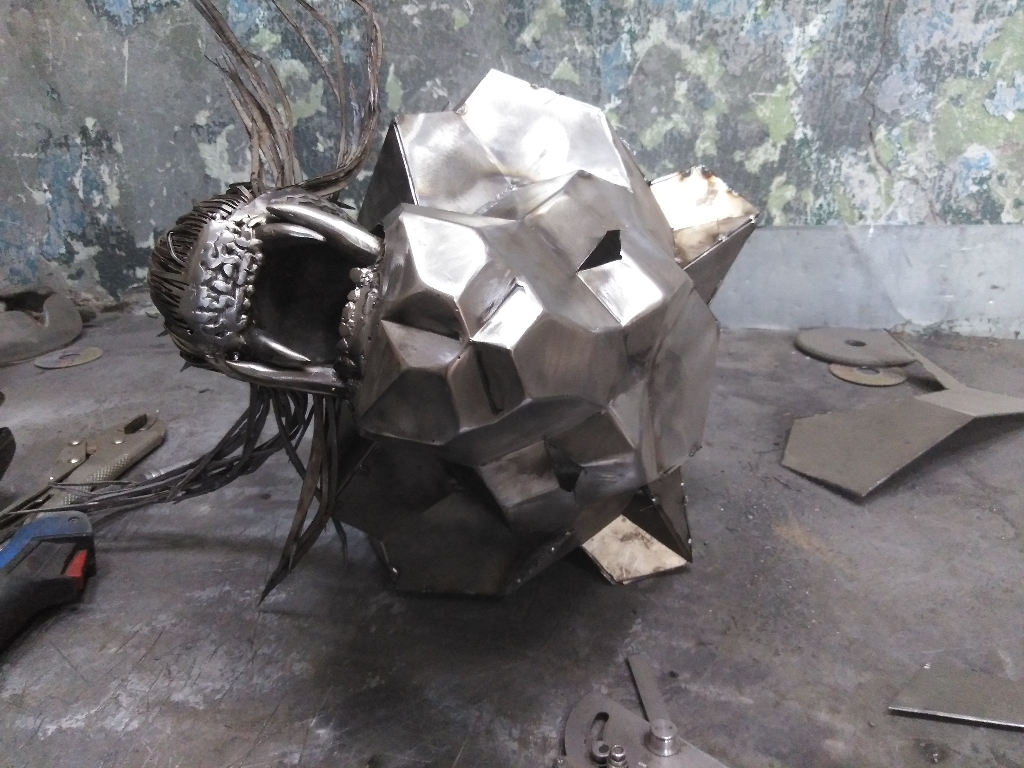 Production of an original steel helmet according to a customer's sketch - My, Armor, Welding, Handmade, Art, Tiger, Mat, Longpost